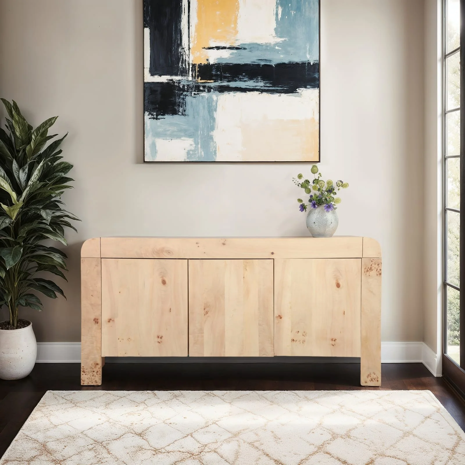60" Burl Wood Sideboard, Natural - Image 10