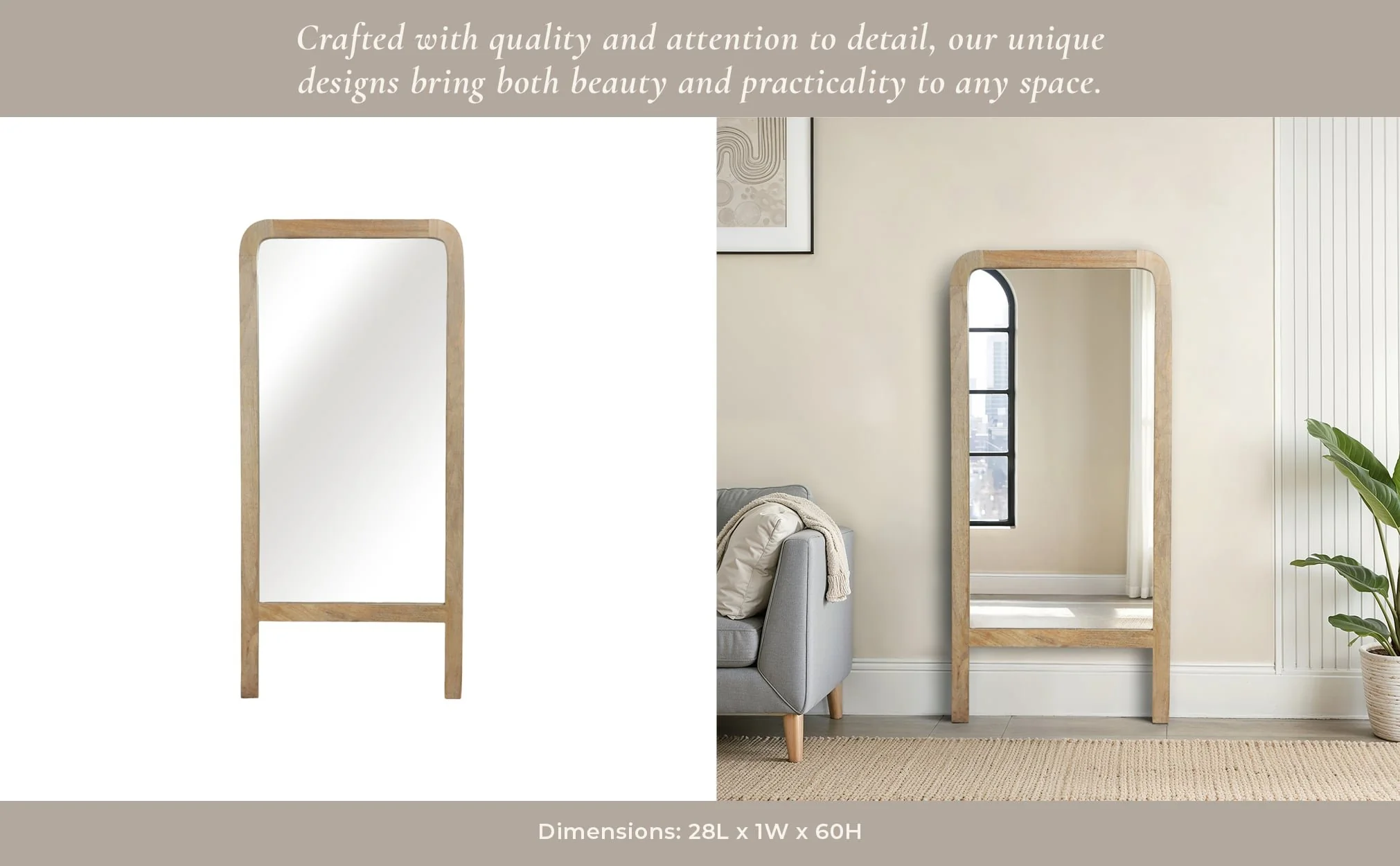60x28 Leaner Footed Mirror, Natural - Image 10