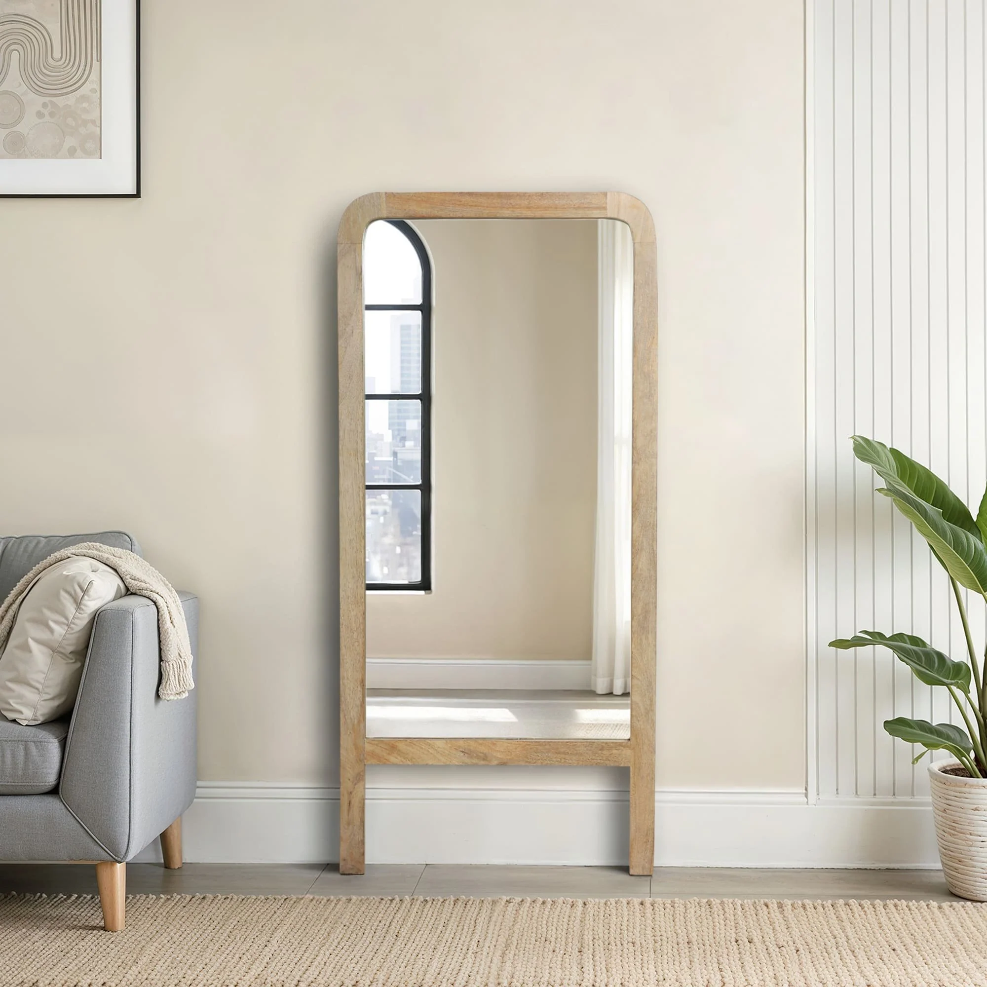 60x28 Leaner Footed Mirror, Natural - Image 9
