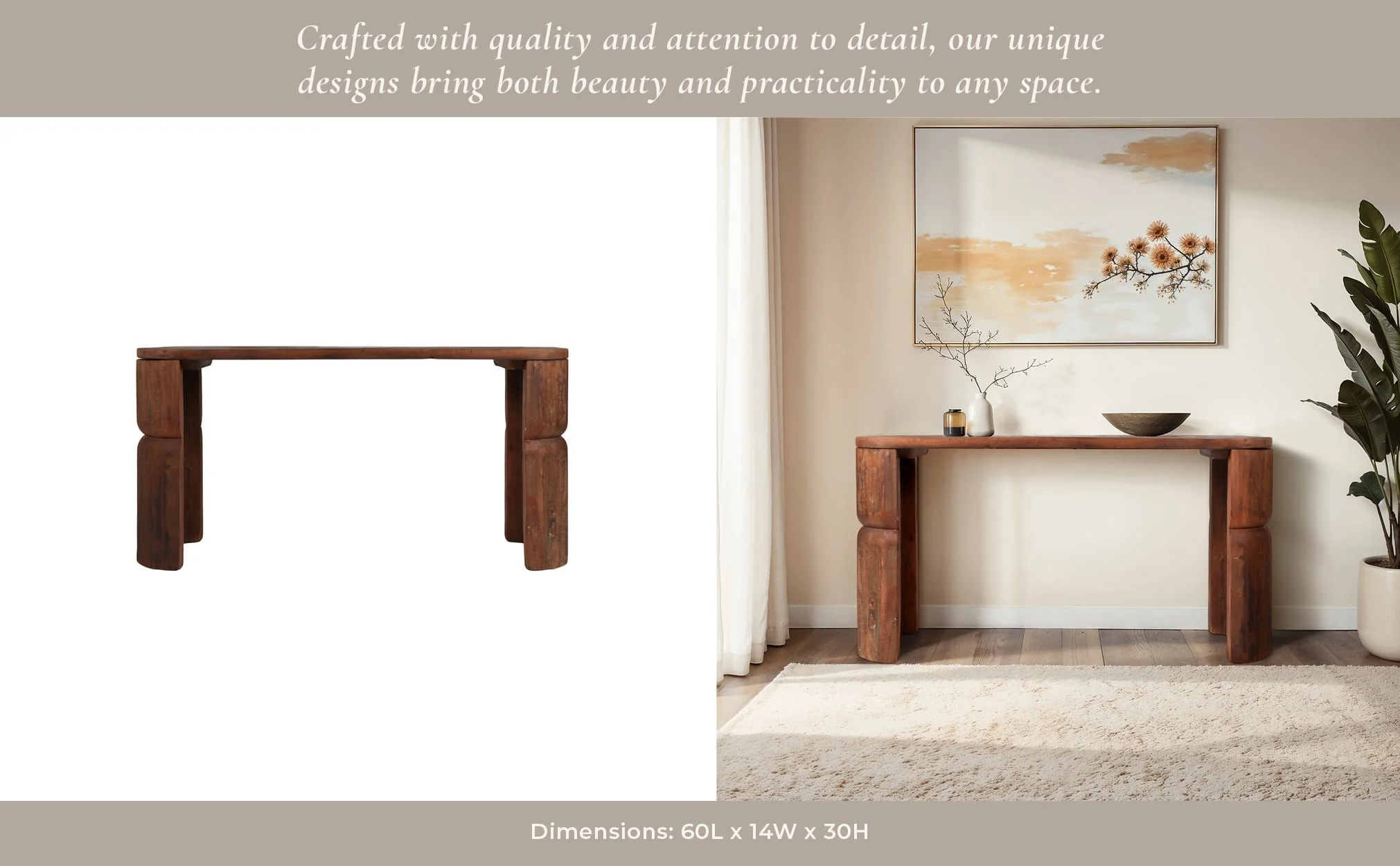 60x30 Reclaimed Wood Console Table, Natural - Image 11