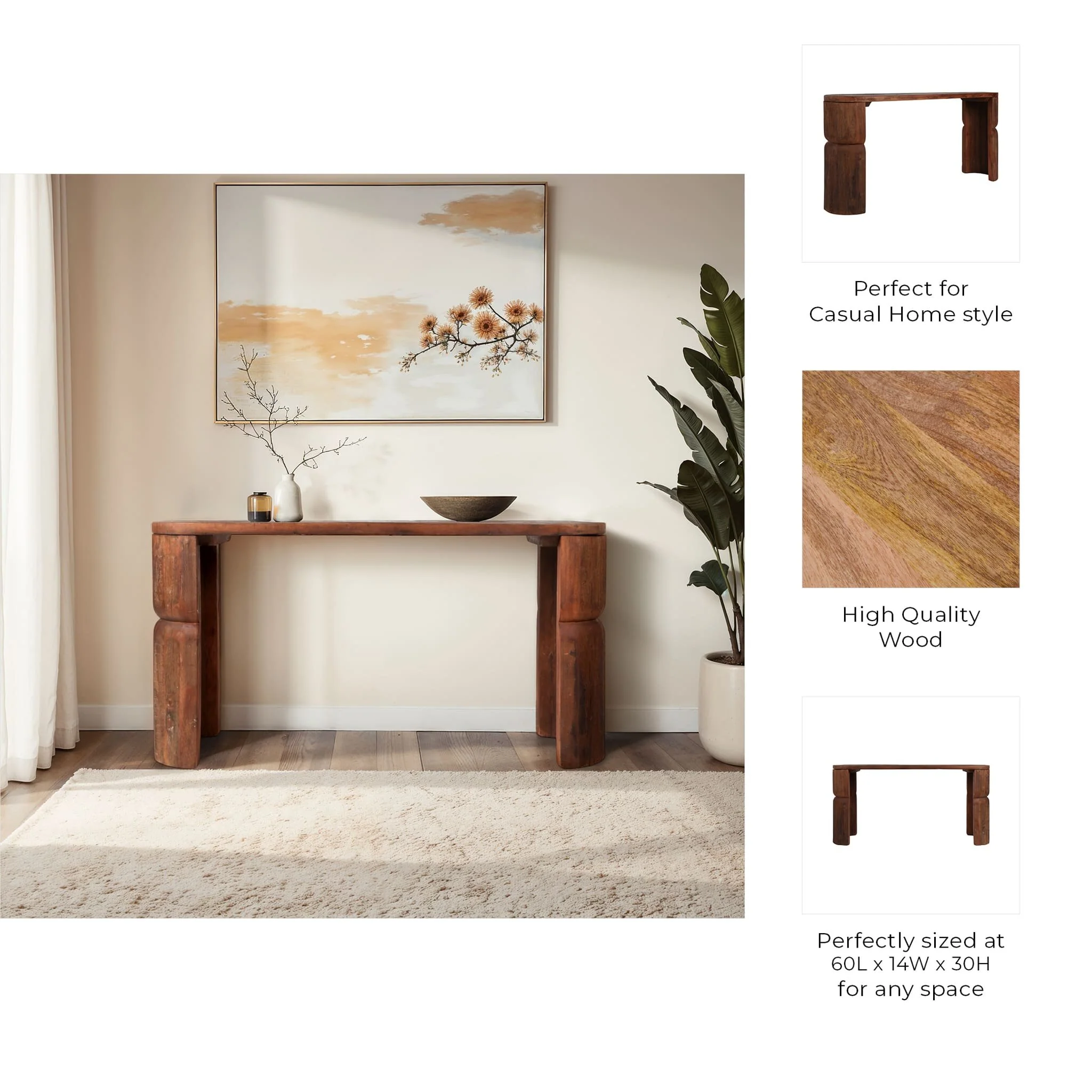 60x30 Reclaimed Wood Console Table, Natural - Image 9