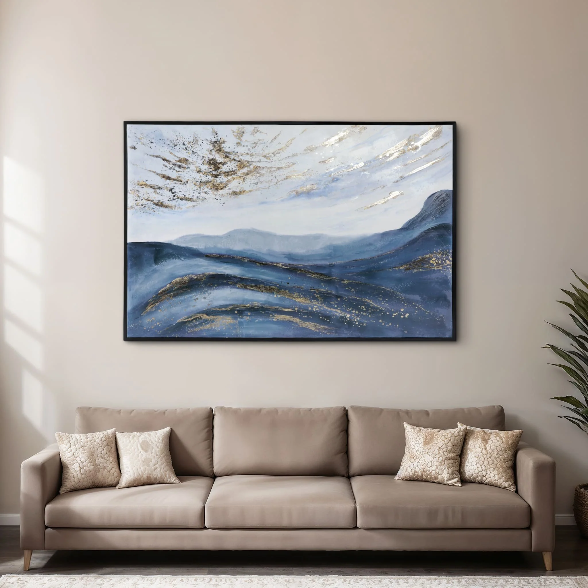 60x40  Hand Painted Canvas, Blue/gold - Image 9