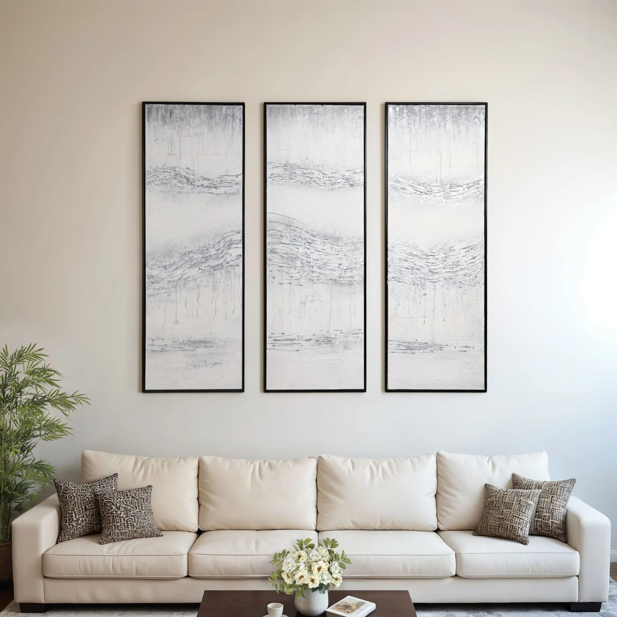 61x21 S/3 Framed Handpainted Abstract - Image 7
