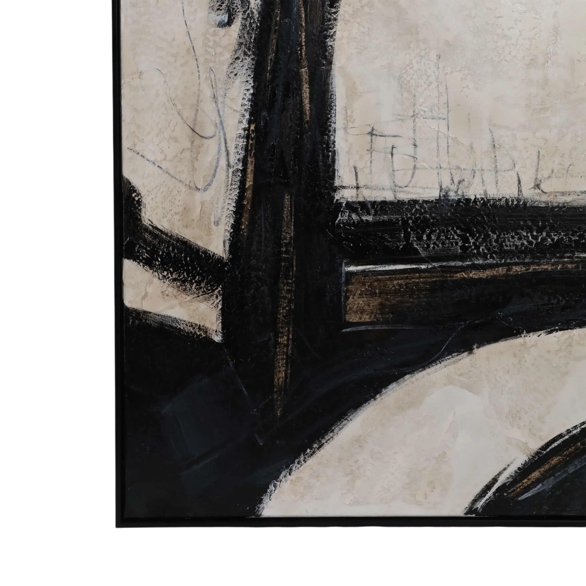 61x61 Framed Hand Painted Abstract Canvas, Black/g - Image 4