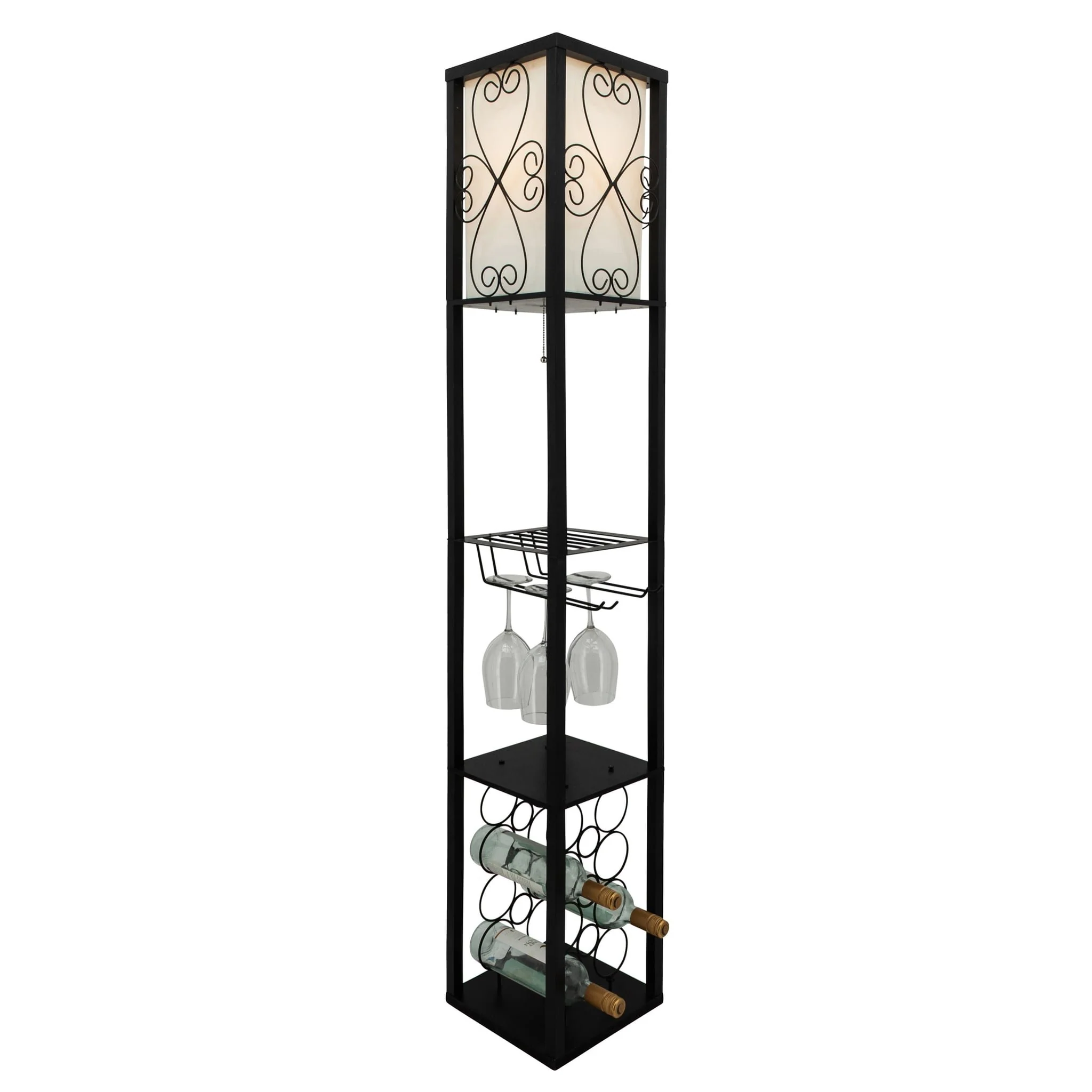 62.5? Wood/metal Etagere / Floor Lamp W/wine Rack, - Image 3