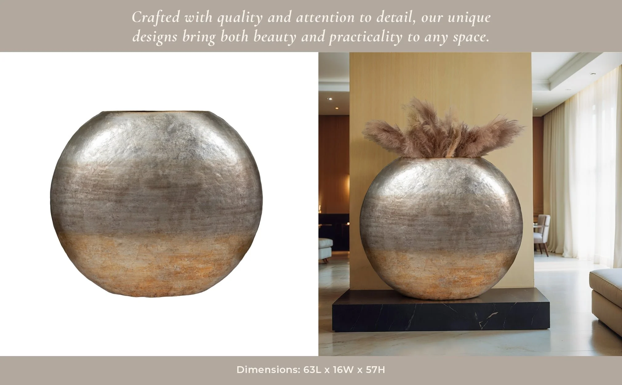 63" Oversized Round Metallic Ombre Vase, Multi - Image 9