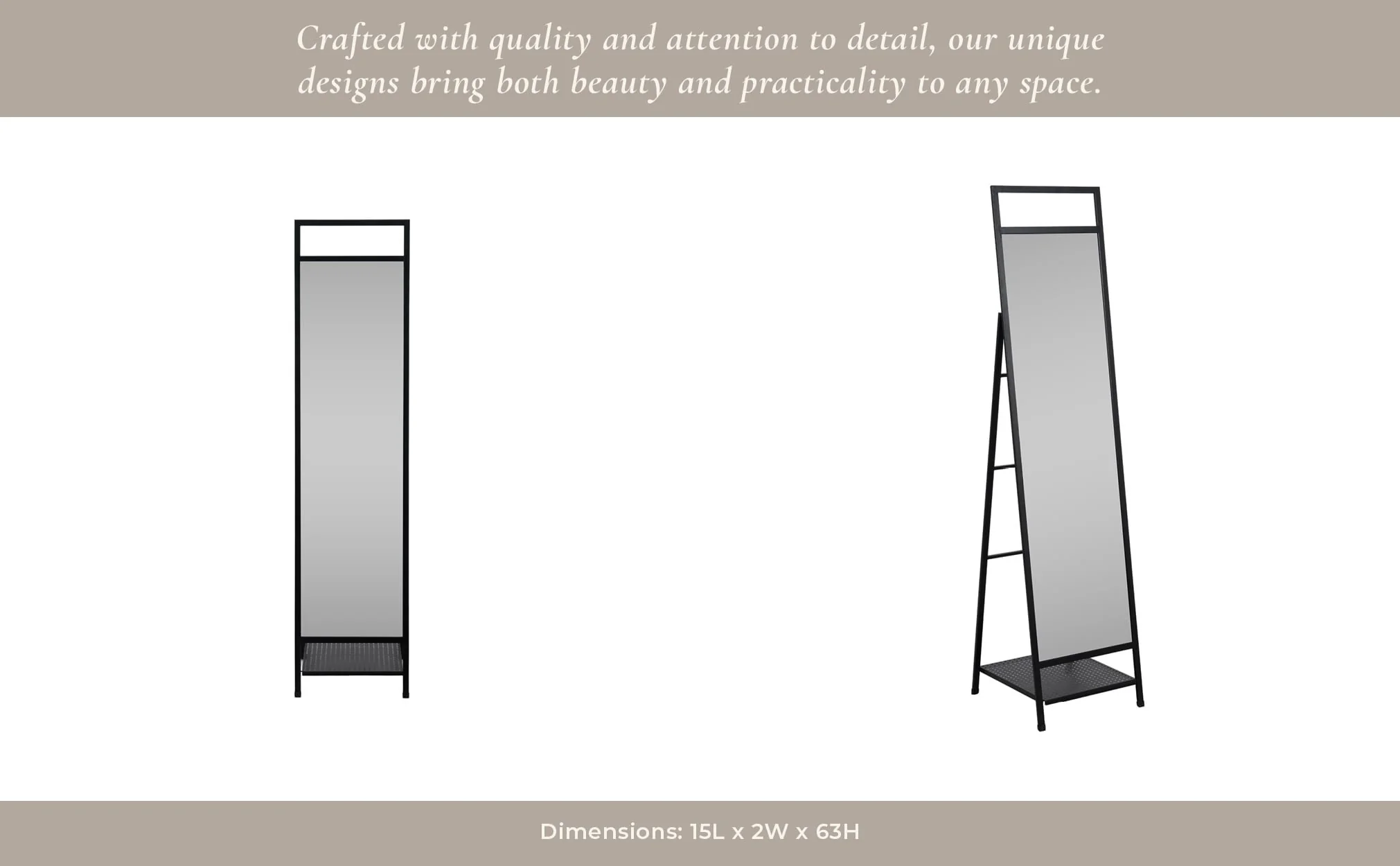 63" Standing Mirror W/ Hooks, Black - Image 12