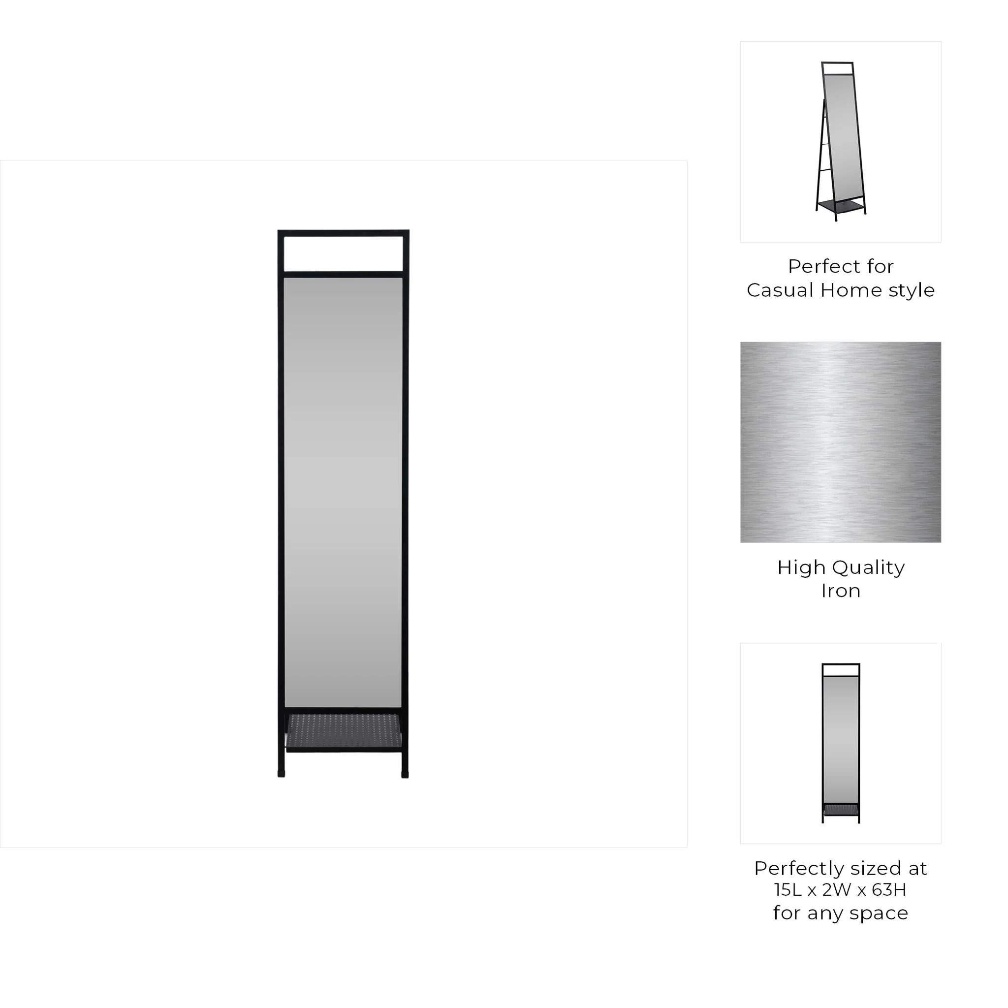 63" Standing Mirror W/ Hooks, Black - Image 9