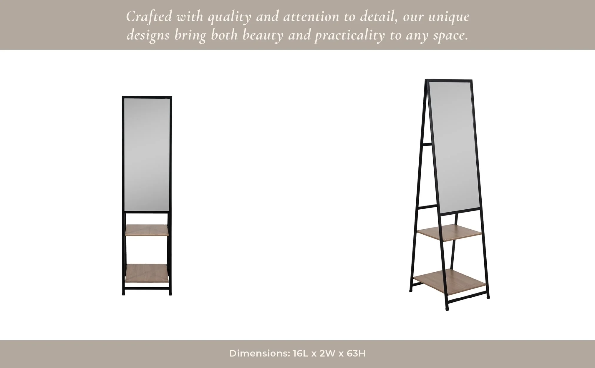 63" Standing Mirror W/ Wood Shelves, Black/natural - Image 11