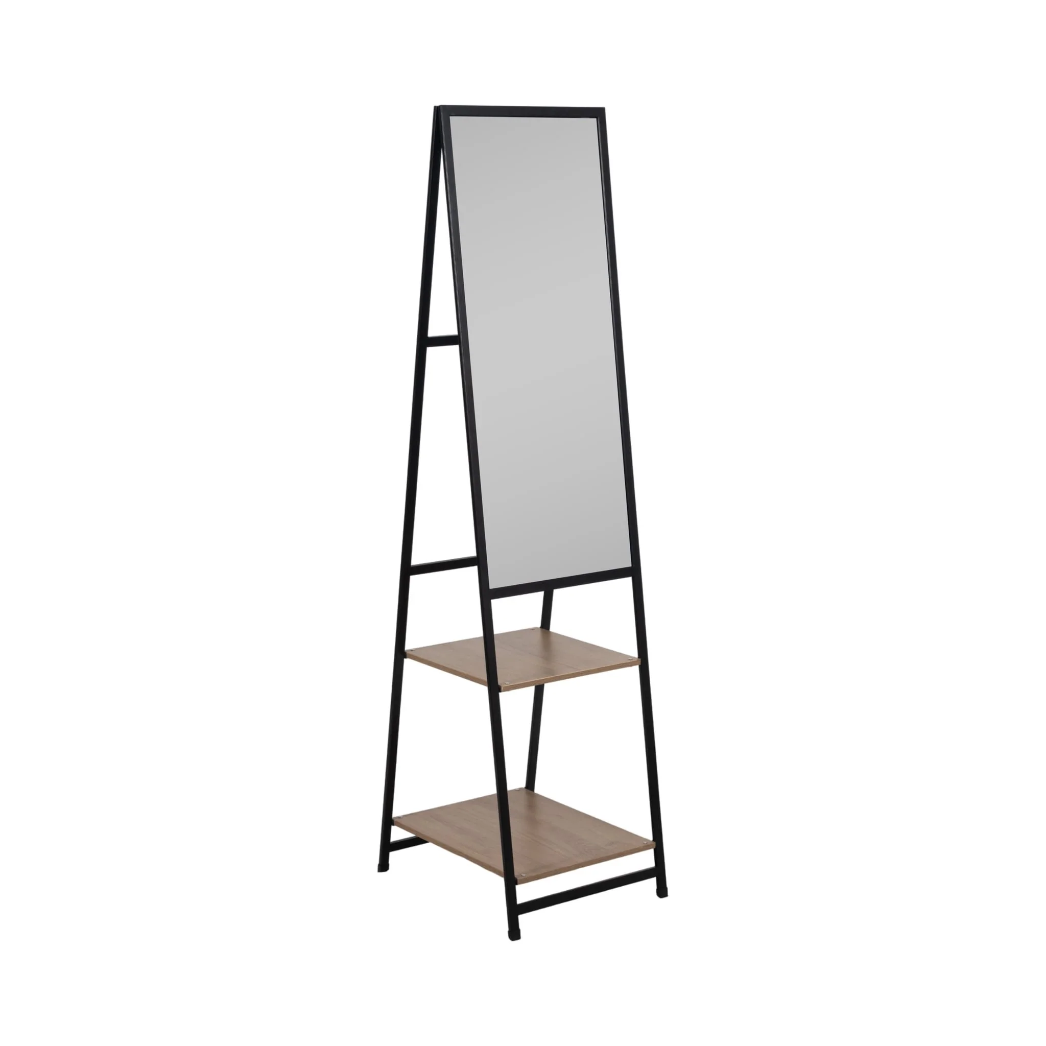 63" Standing Mirror W/ Wood Shelves, Black/natural - Image 2