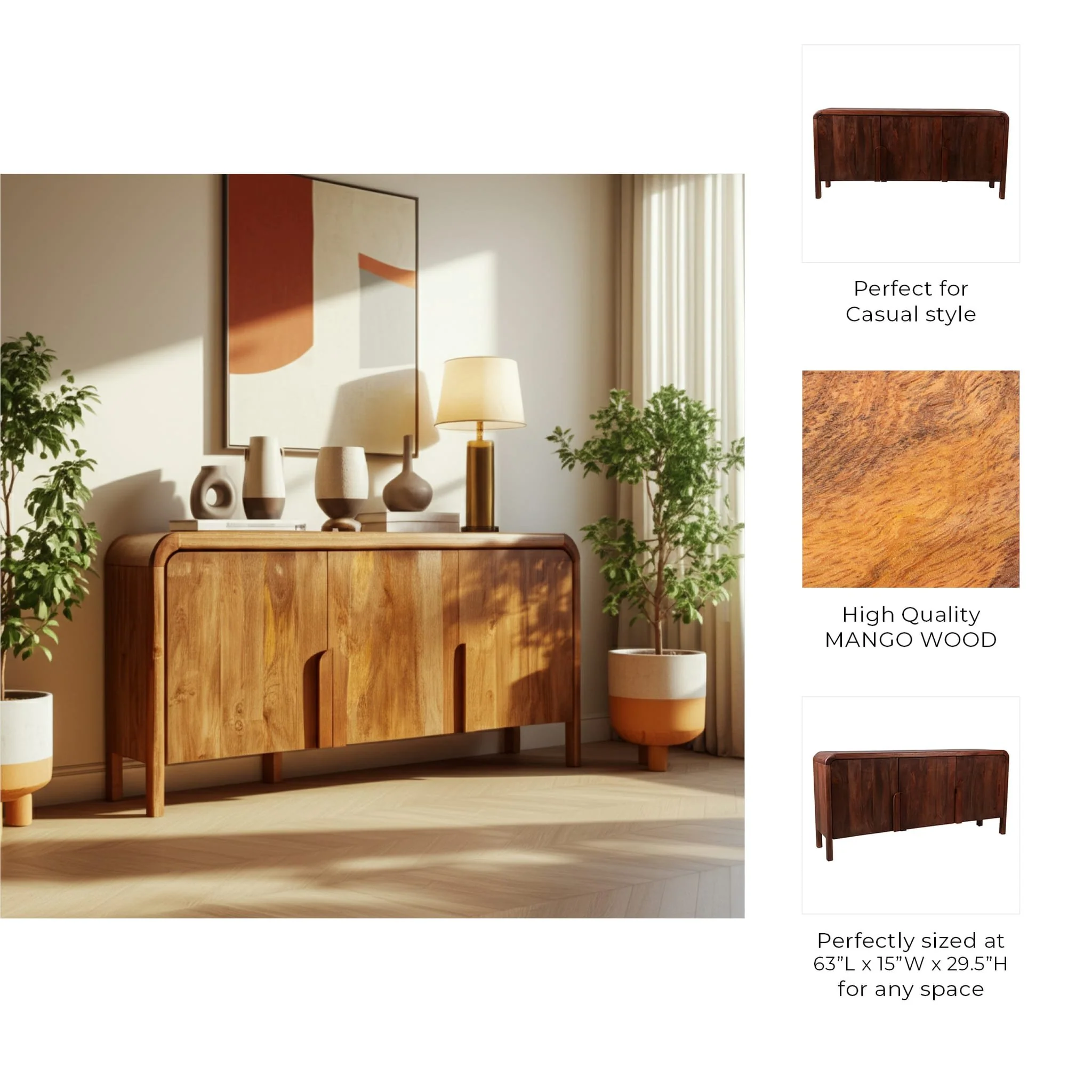 63x30" Curved Handle Cabinet, Brown - Image 10