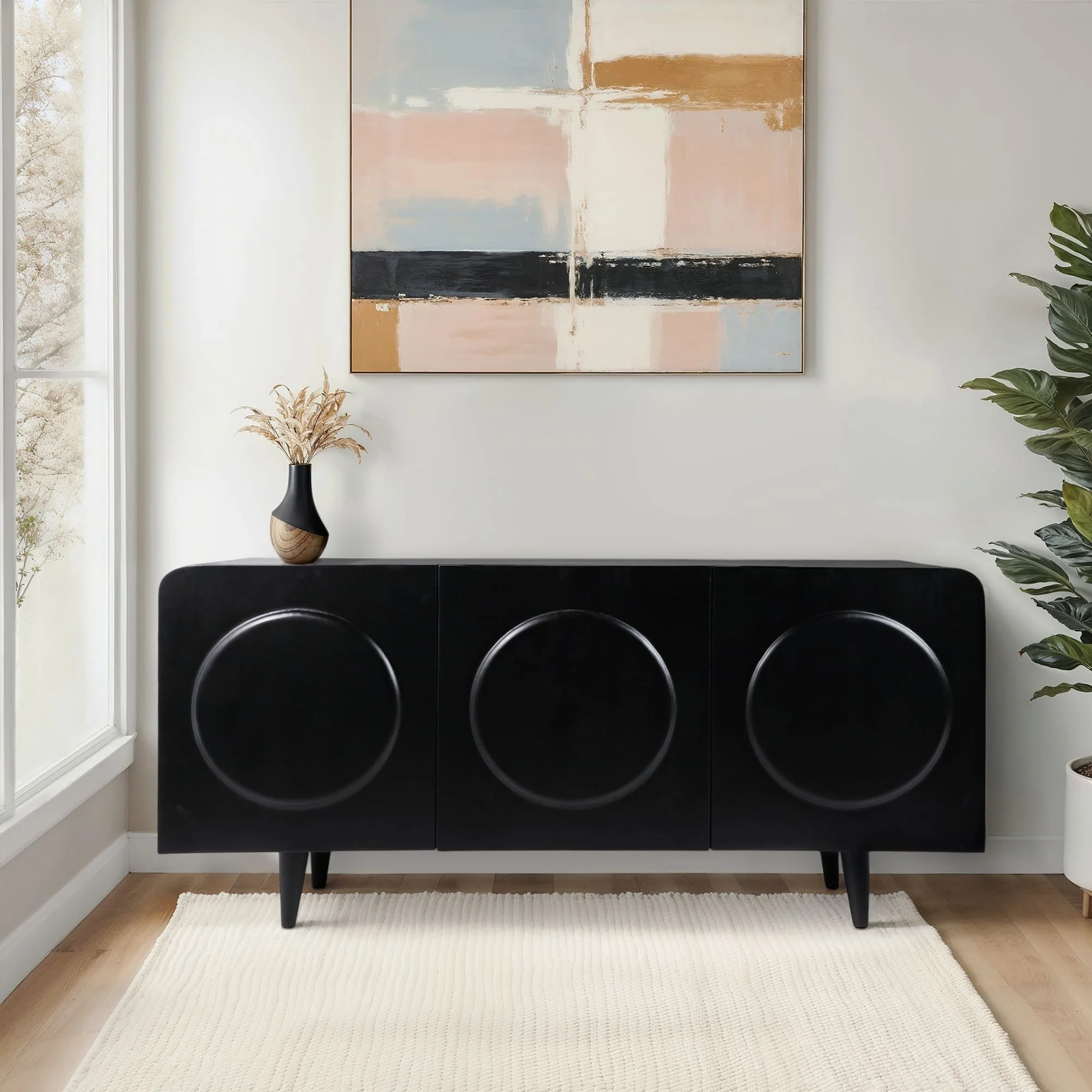 63x30" Large Circles 3-door Cabinet, Black - Image 9