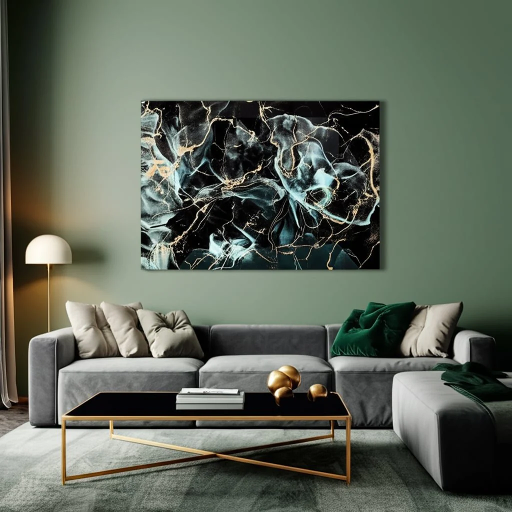 63x43 Abstract Metallic Tempered Glass Art, Multi - Image 8