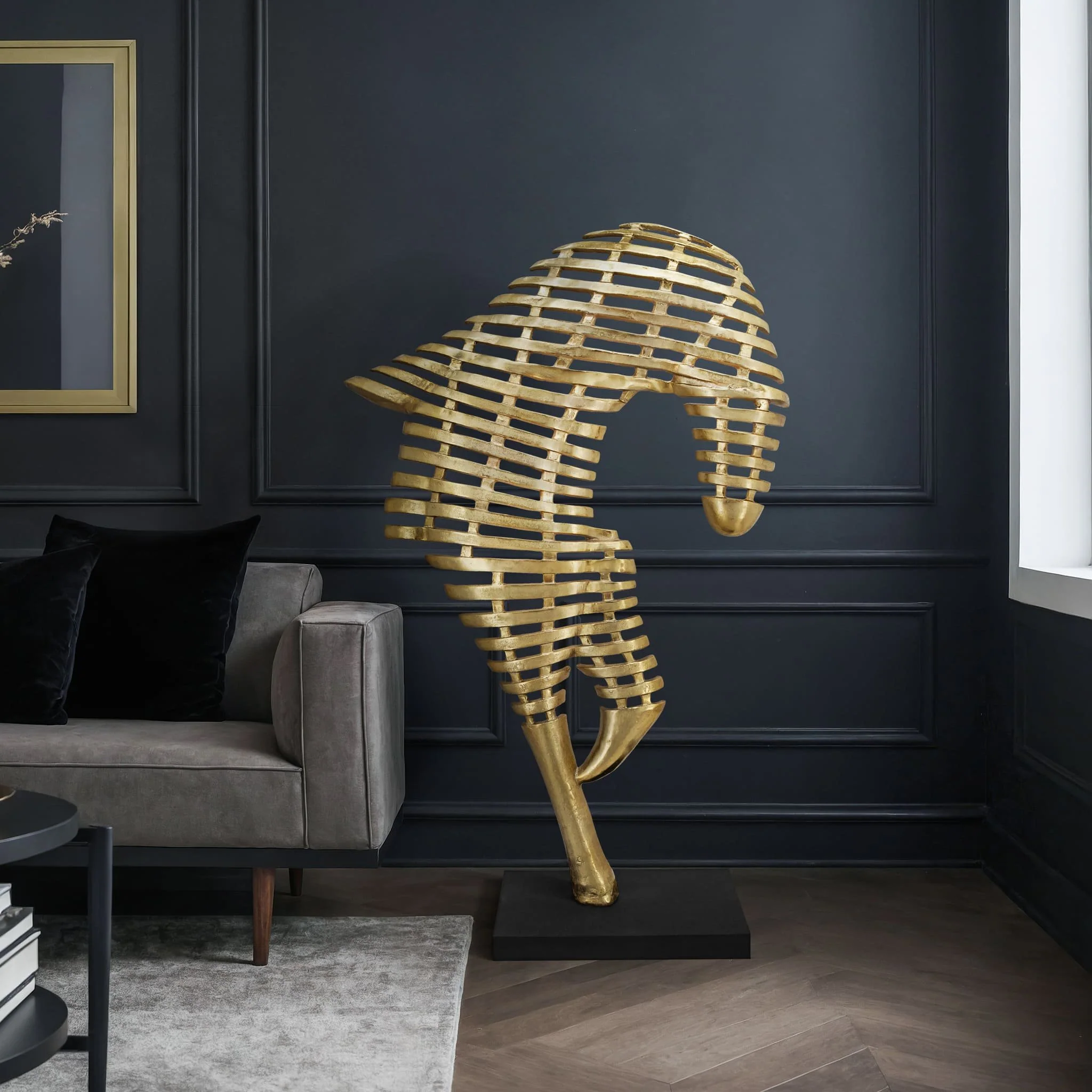 64" Metal Horse Sculpture, Gold - Image 7