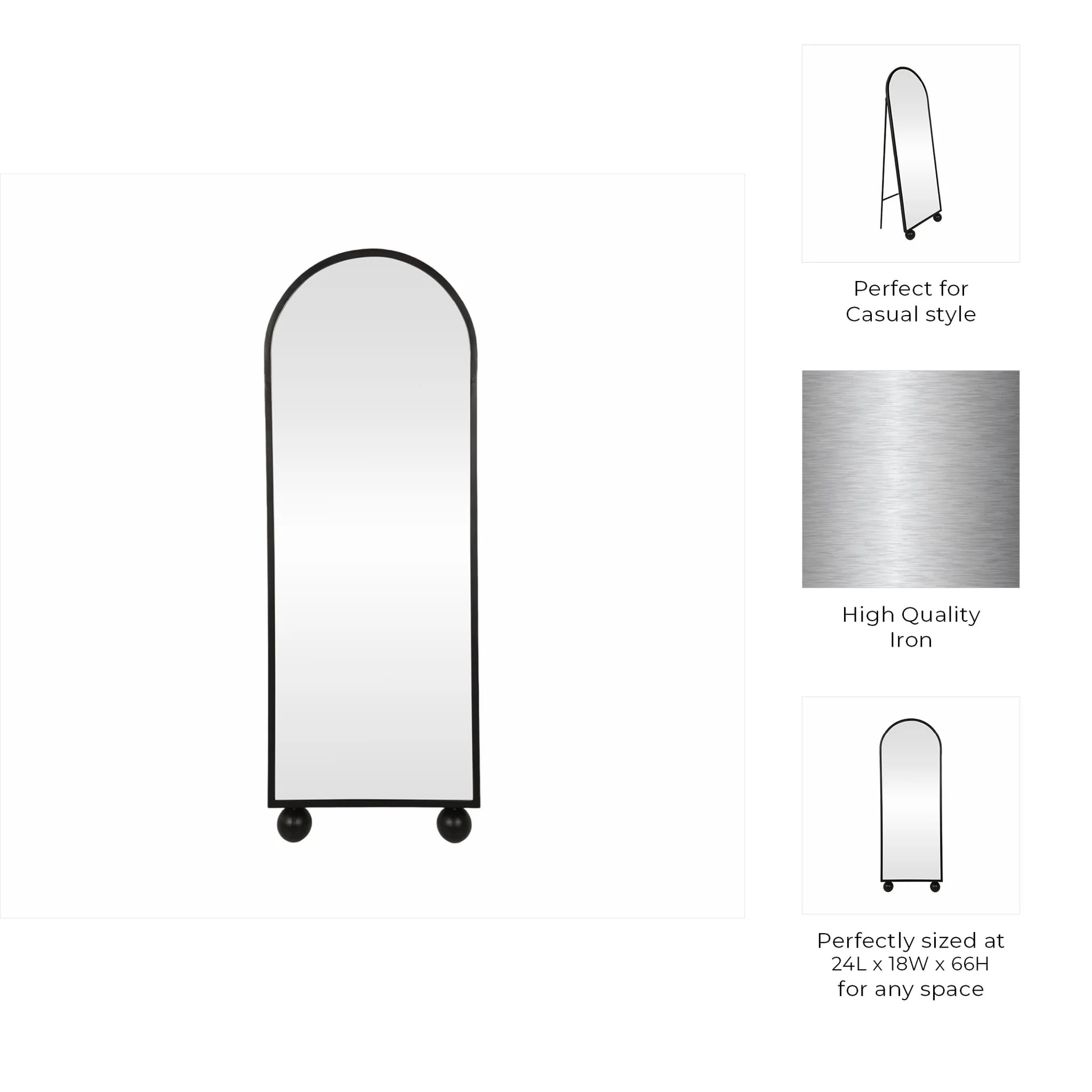 66" Mirror On Stand With Ball Feet, Black - Image 8
