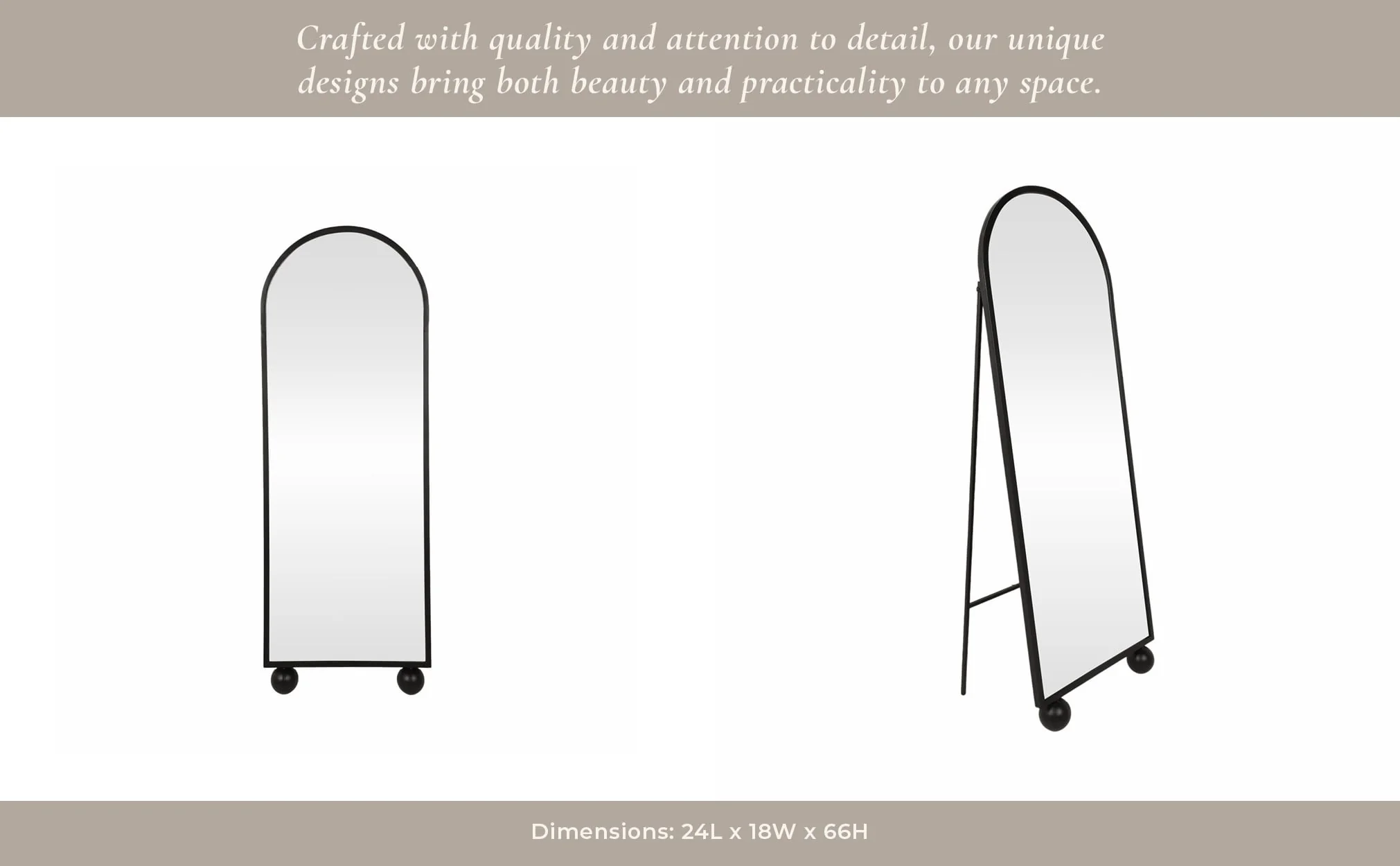 66" Mirror On Stand With Ball Feet, Black - Image 9