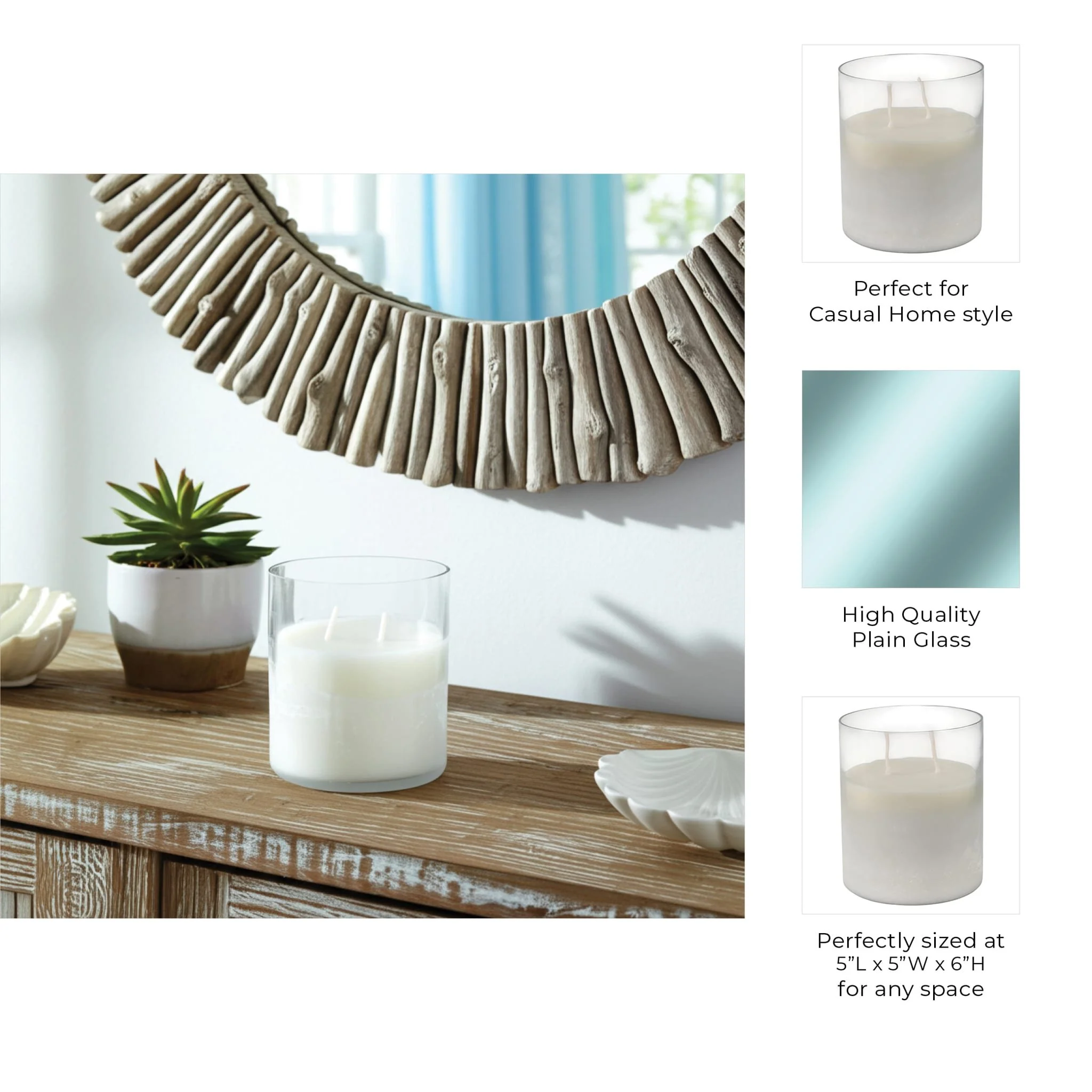 6x5" 34 Oz Jasmine Frosted Glass Candle, Clear - Image 9