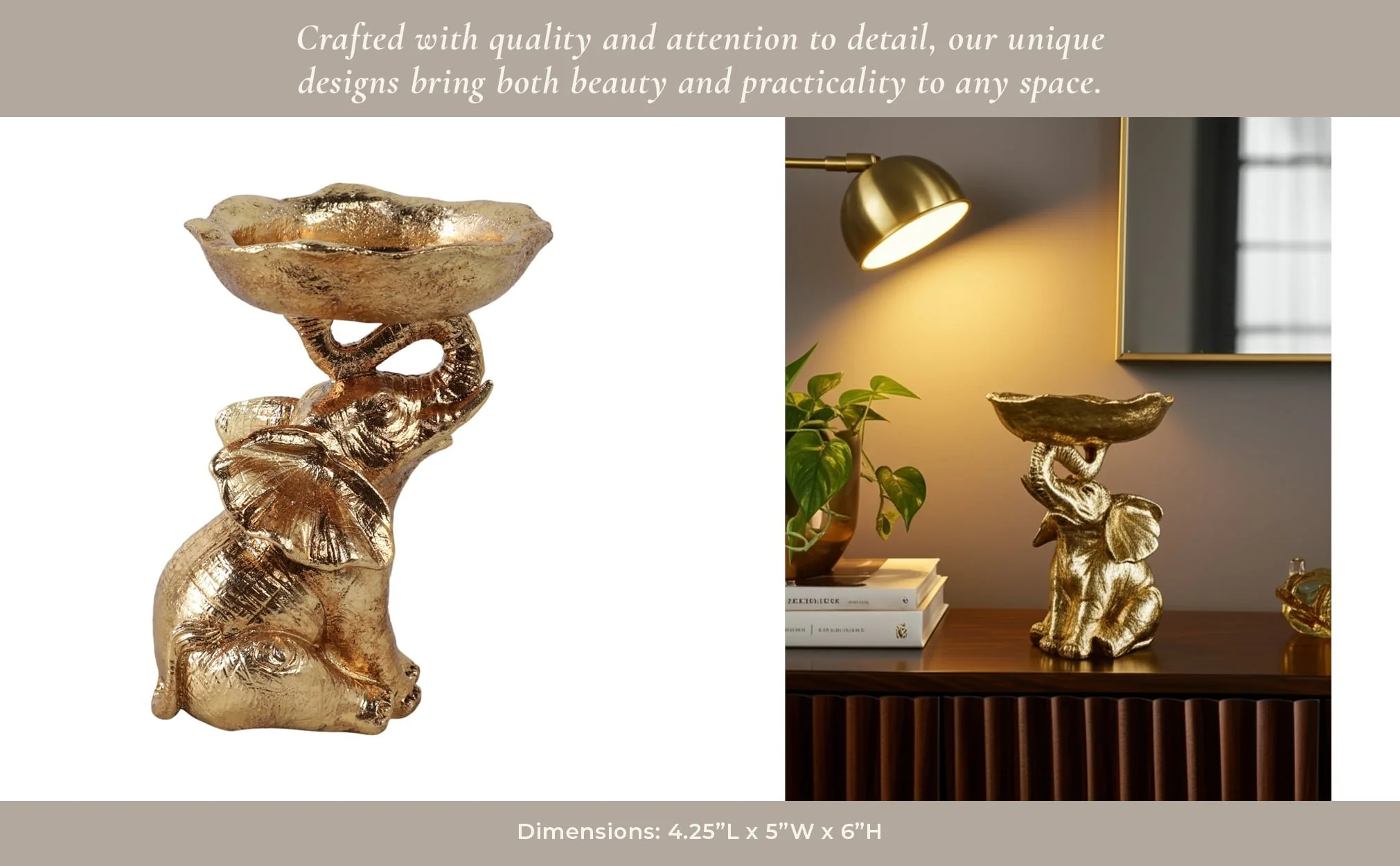 6x5" Bowl On Elephant Trunk, Gold - Image 11