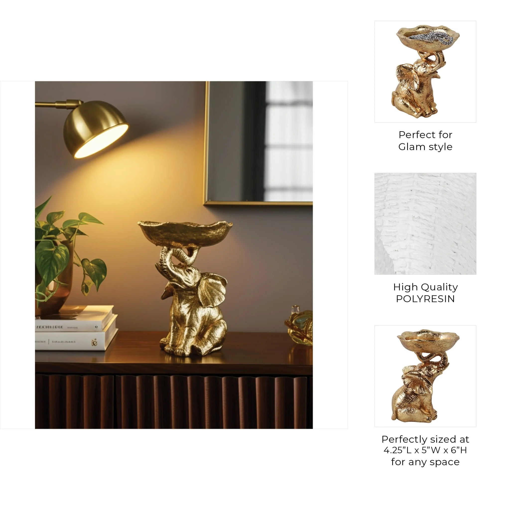 6x5" Bowl On Elephant Trunk, Gold - Image 9