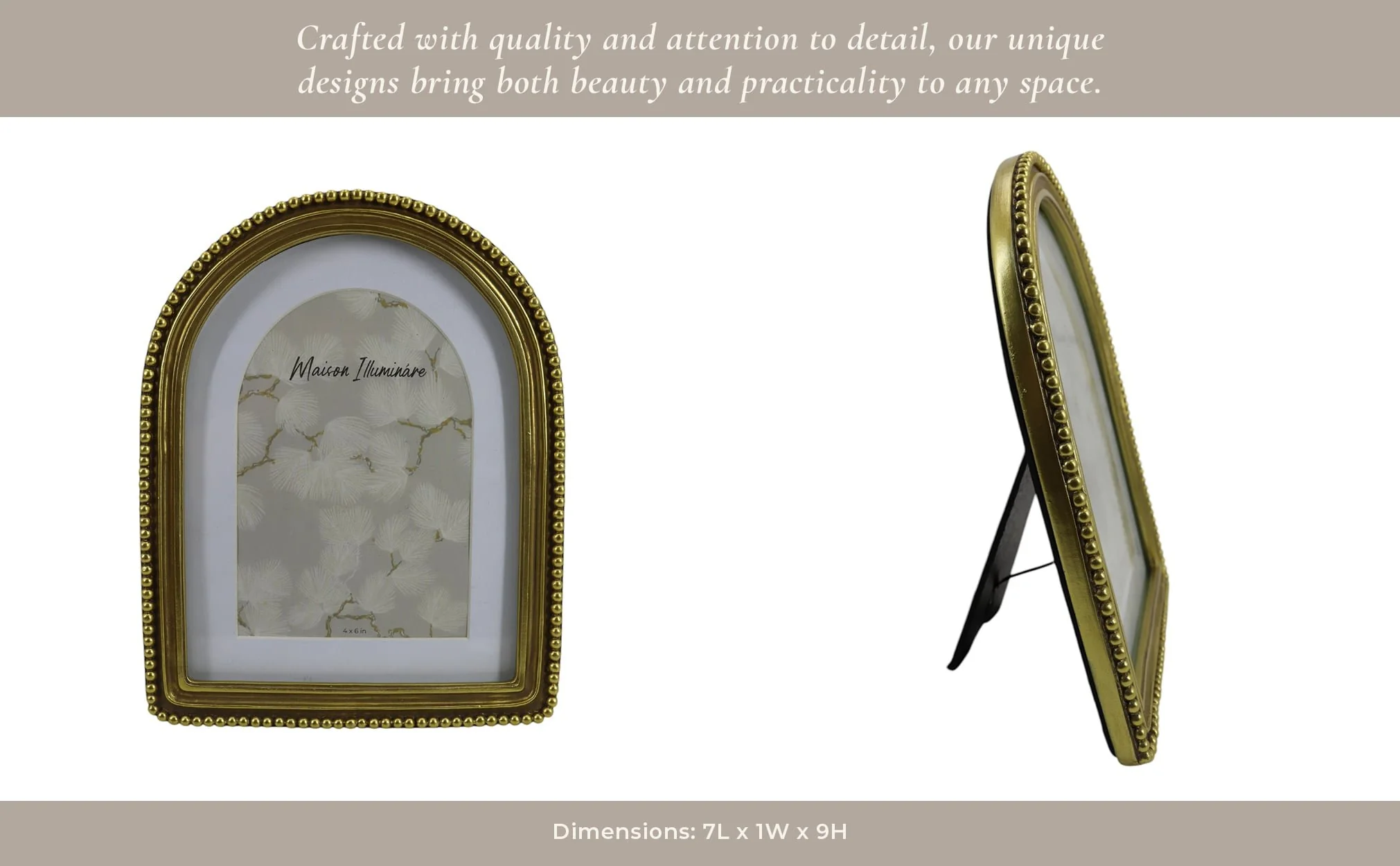 6x8 Photo Frame Matted To 4x6 Beaded Arch, Gold - Image 11
