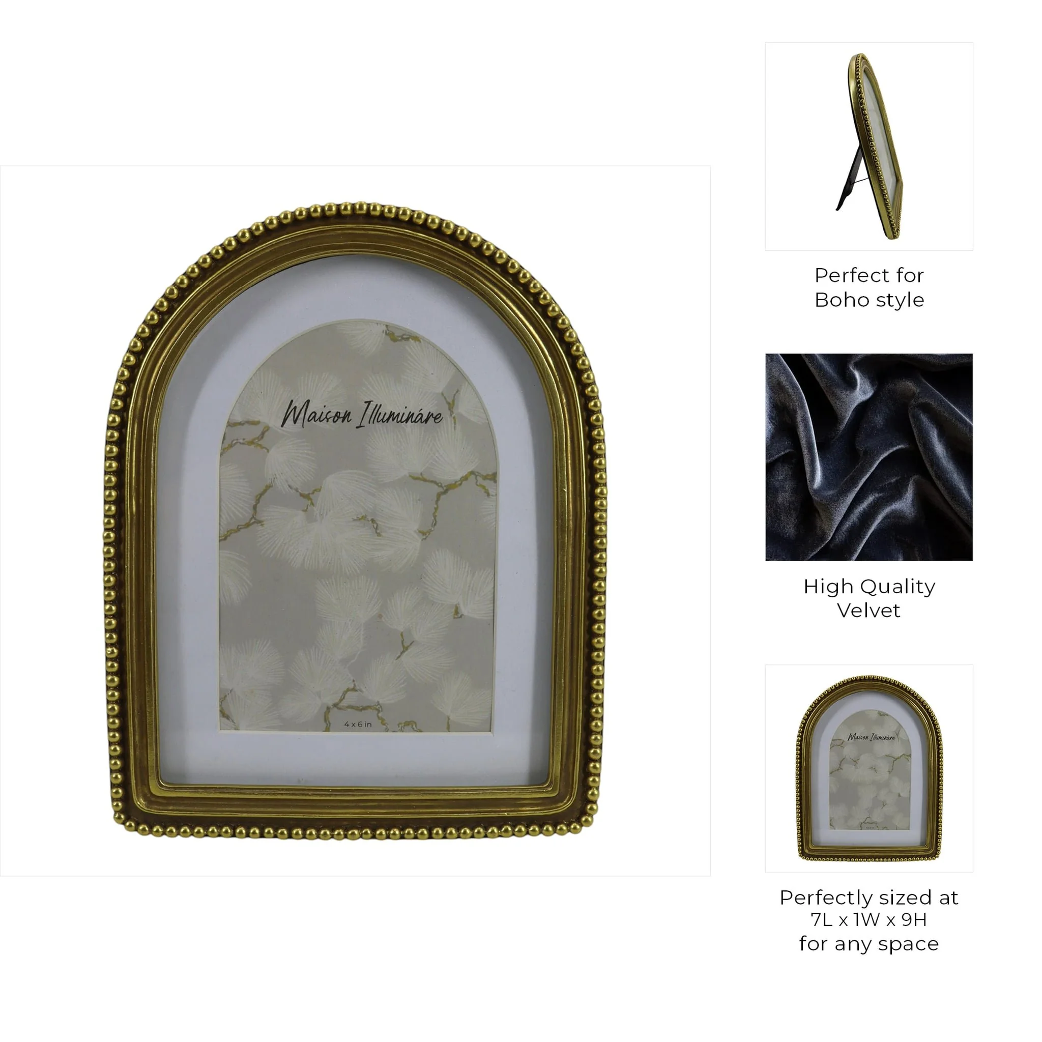 6x8 Photo Frame Matted To 4x6 Beaded Arch, Gold - Image 8