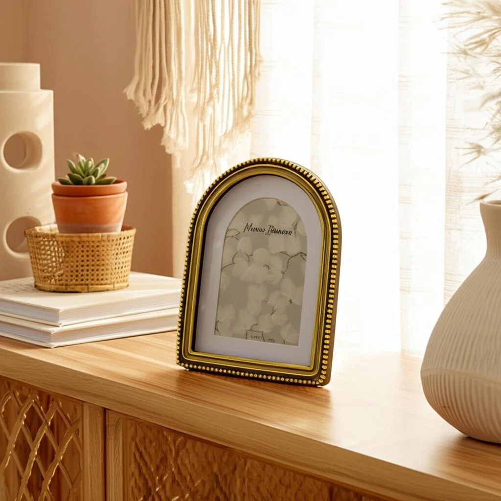 6x8 Photo Frame Matted To 4x6 Beaded Arch, Gold - Image 9