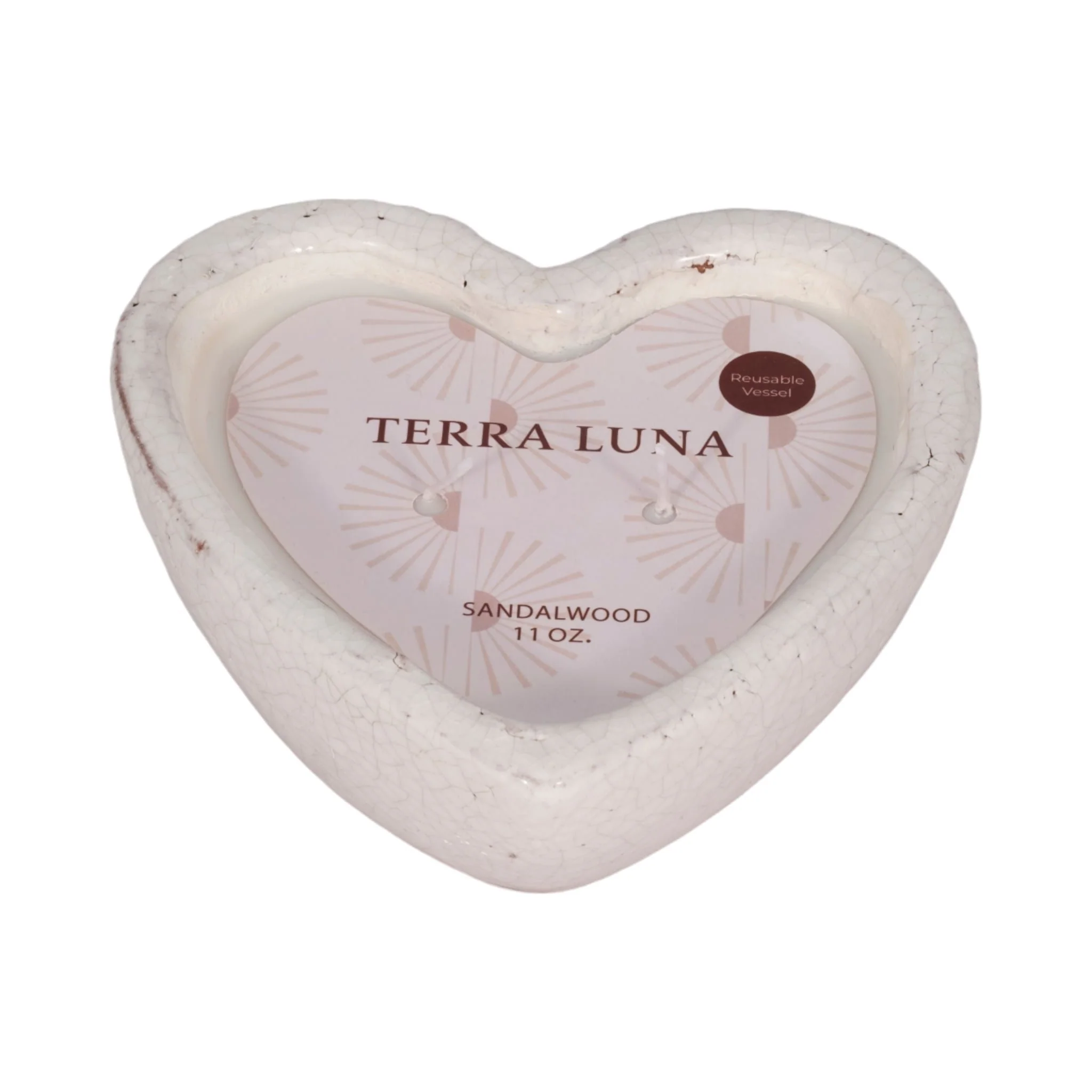 7" 11 Oz Sandalwood Heart Candle, White - Image 4