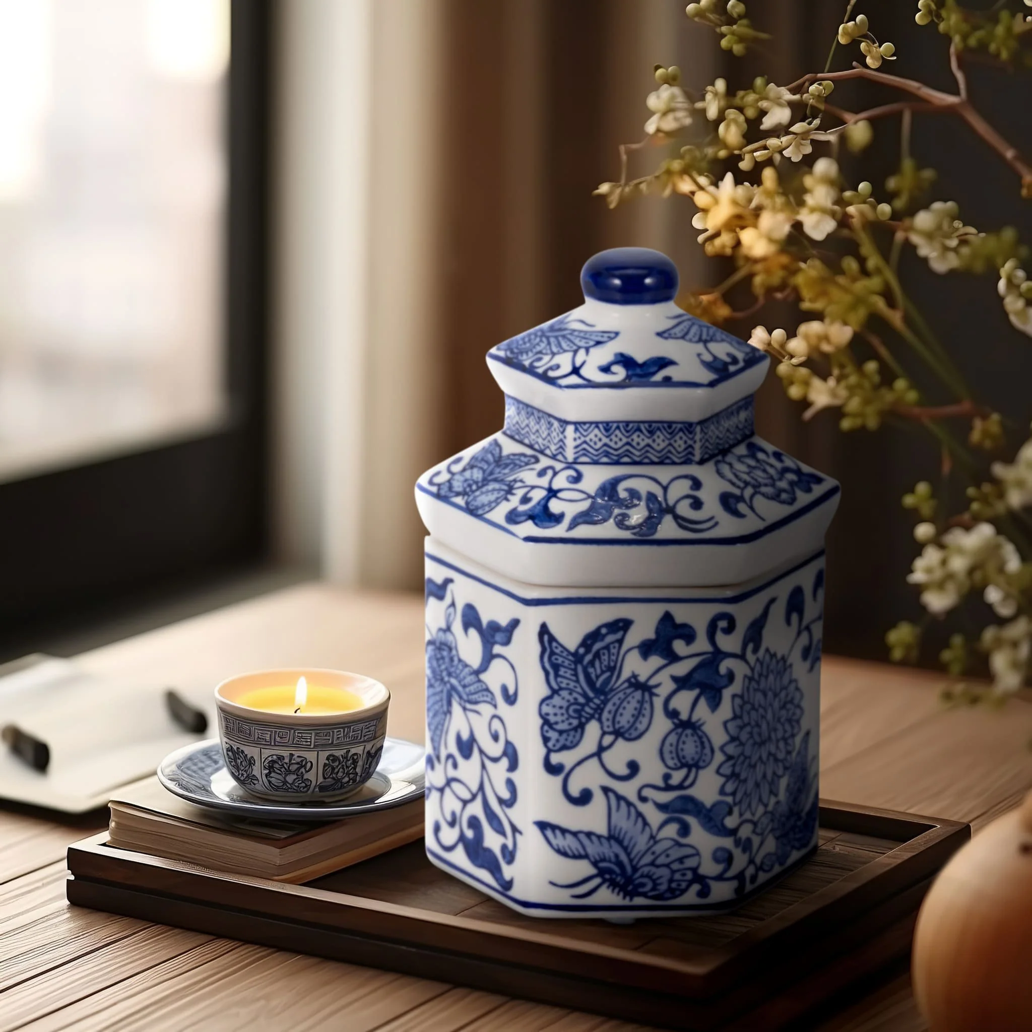 7" 6oz Sandalwood Myrrh Chinoiserie Cndle,blu/wht - Image 10