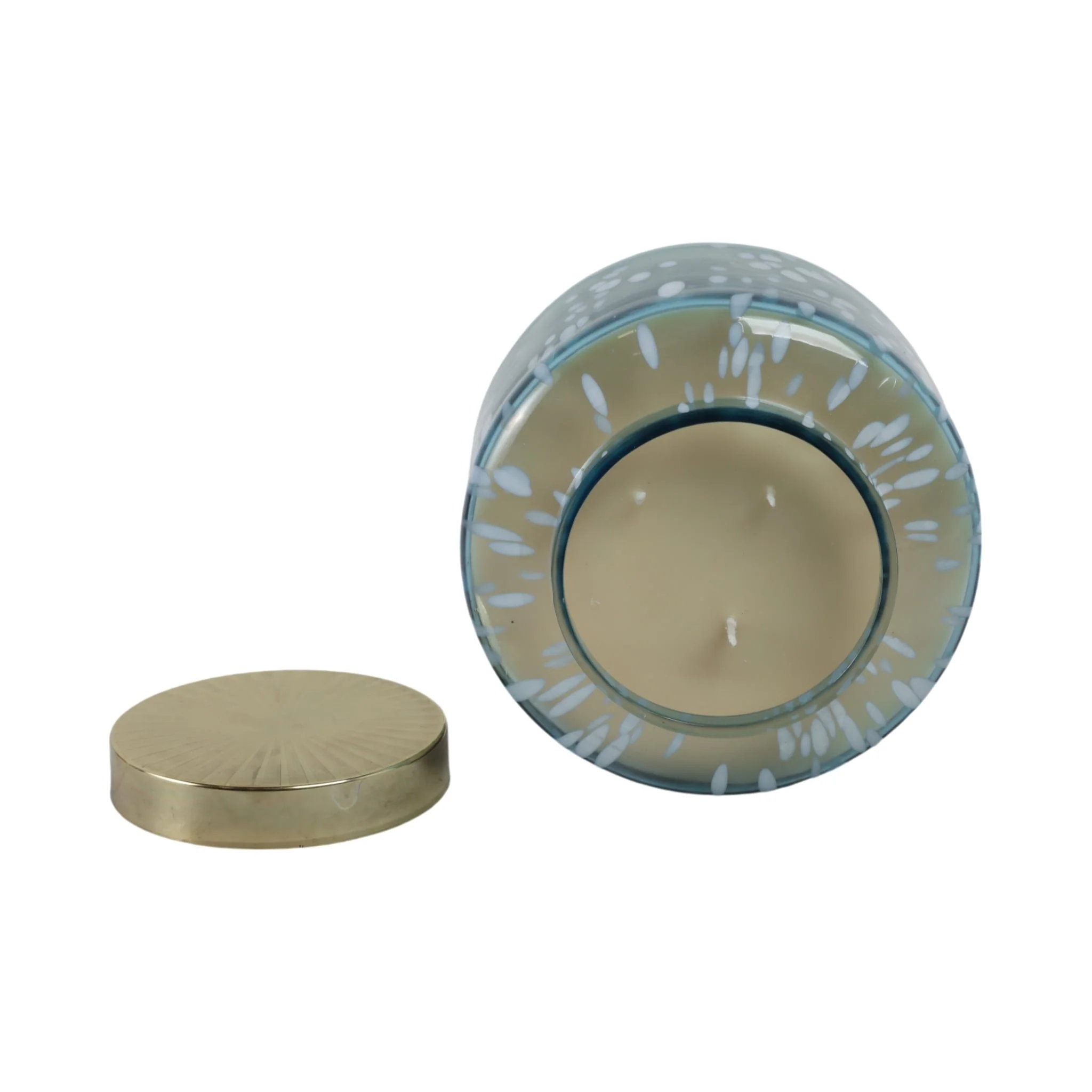 7" 71 Oz Jasmine Speckle Lidded Candle, Blue/gold - Image 5