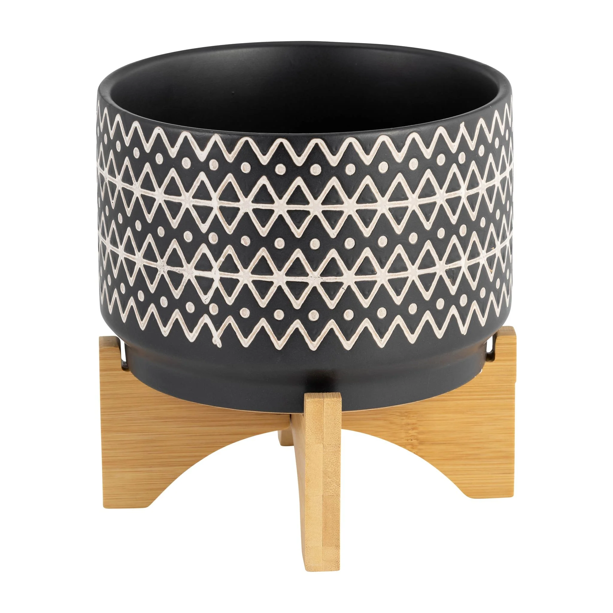 7" Abstract  Planter On Stand, Black - Image 2