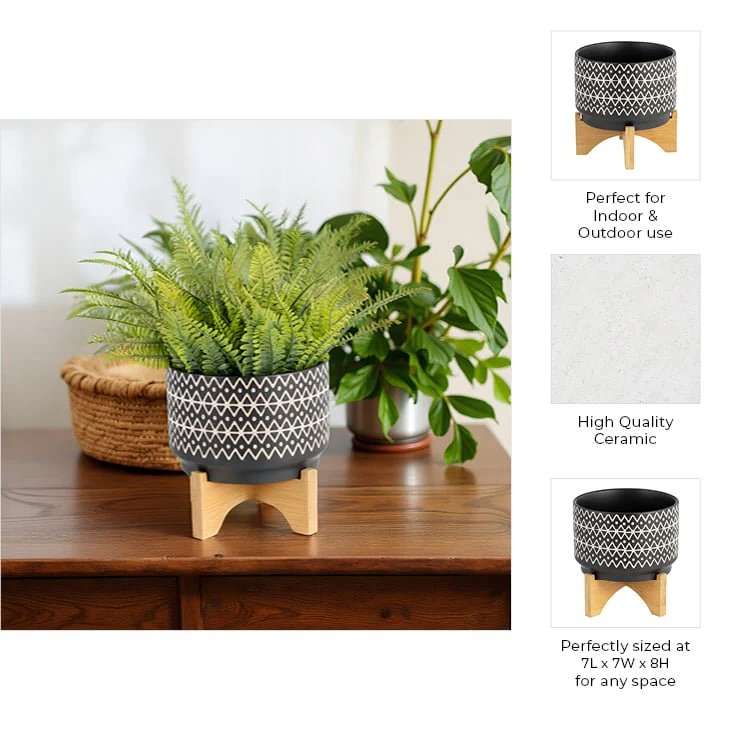 7" Abstract  Planter On Stand, Black - Image 9