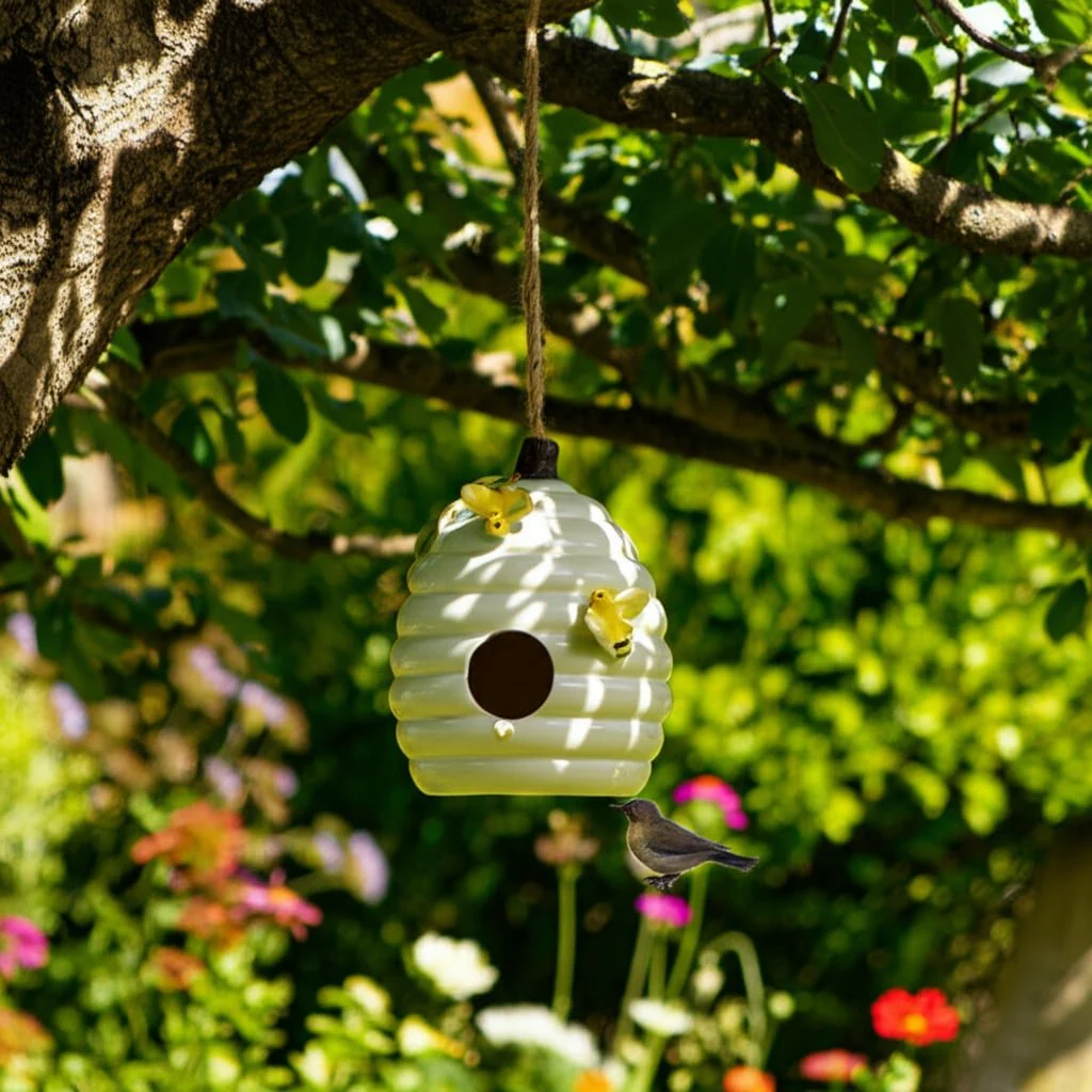 7" Beehive Bird Feeder, Ivory - Image 9