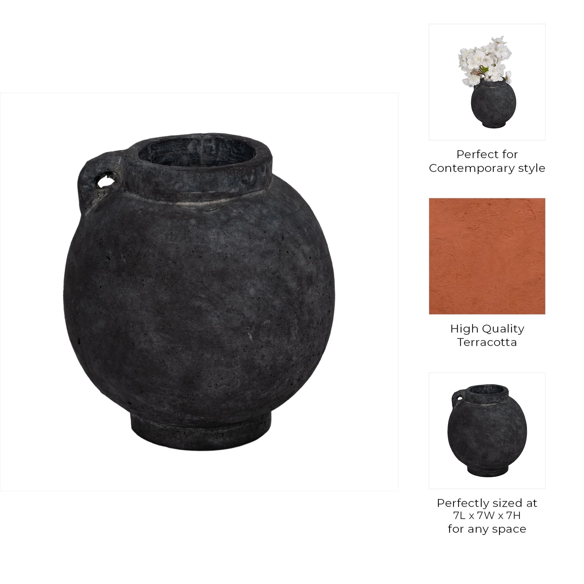 7" Bulbous Jug With Handle, Black - Image 10