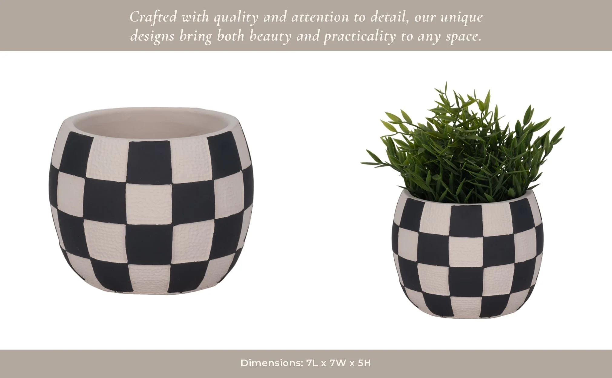 7" Checkerboard Rounded Planter, Black/white - Image 12