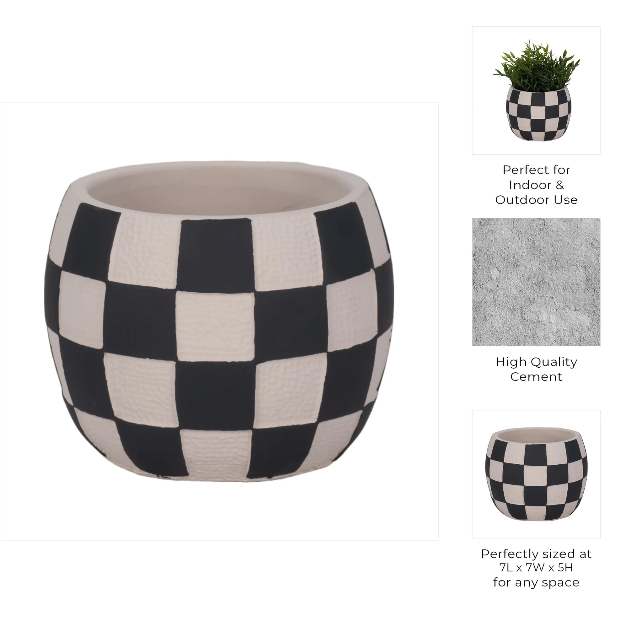 7" Checkerboard Rounded Planter, Black/white - Image 9