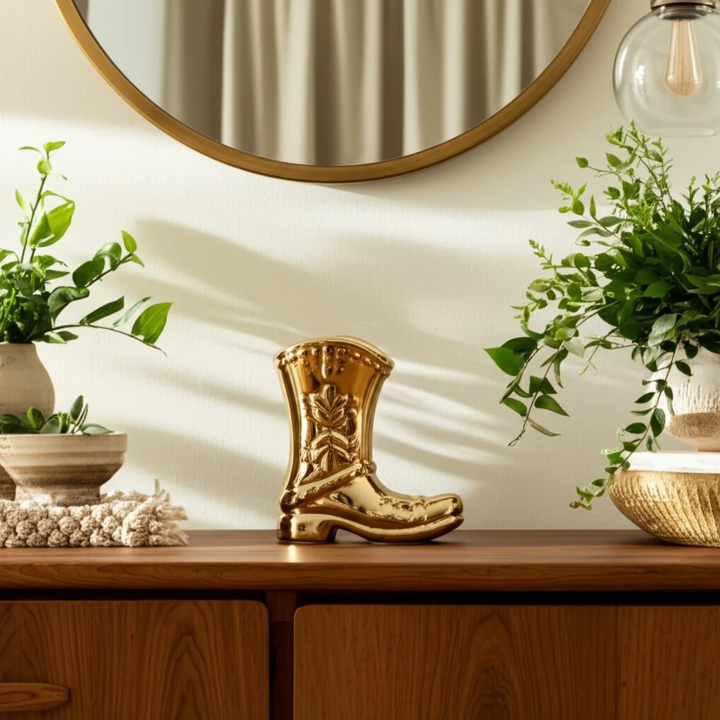 7" Cowboy Boot Vase, Gold - Image 10