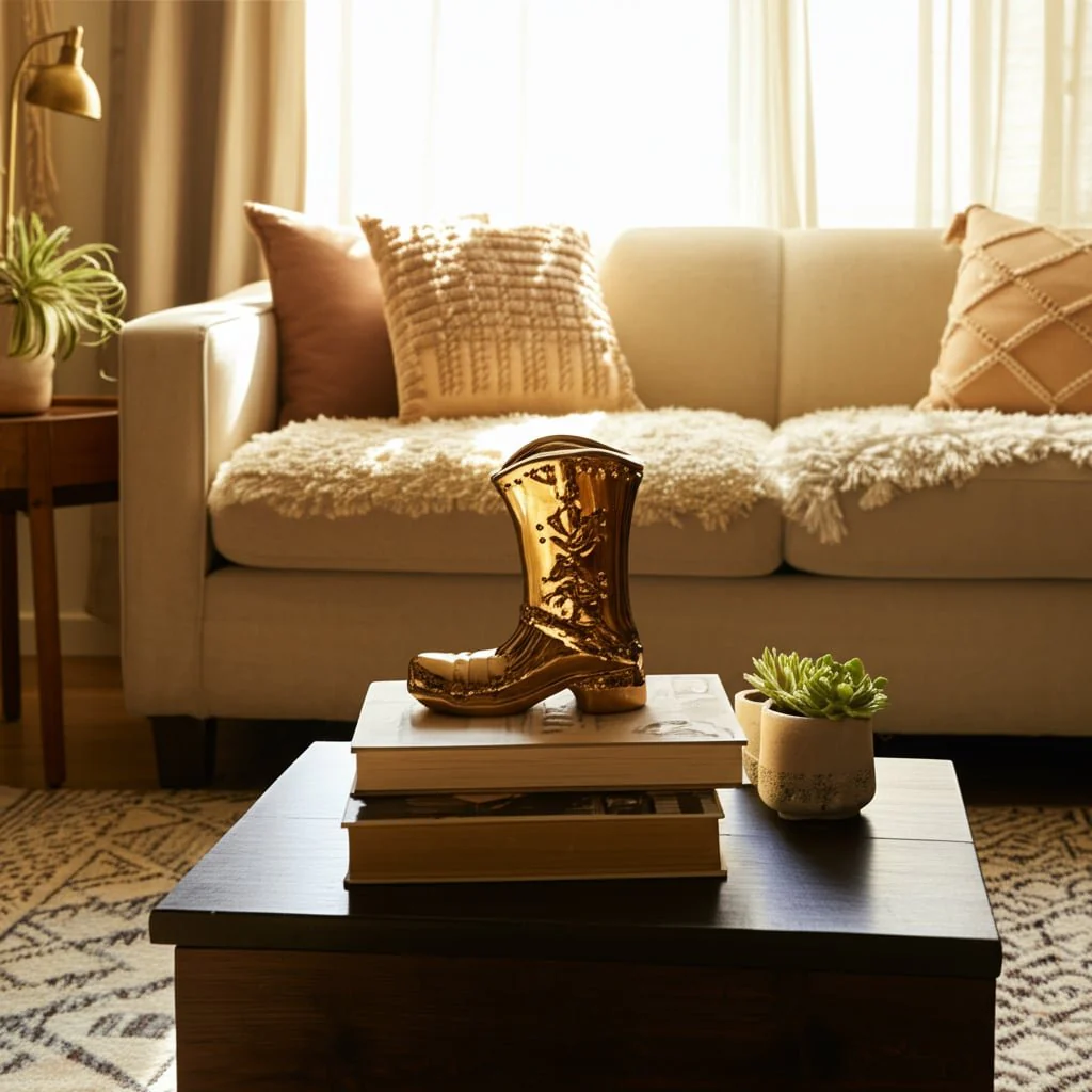 7" Cowboy Boot Vase, Gold - Image 12