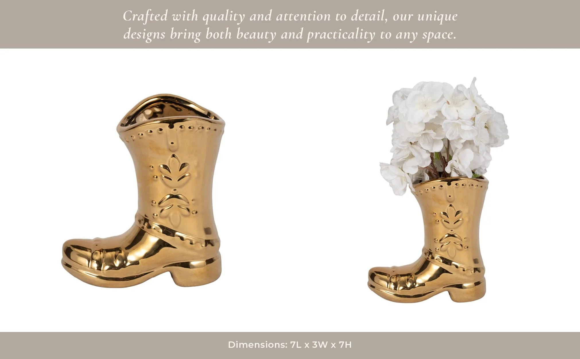 7" Cowboy Boot Vase, Gold - Image 14