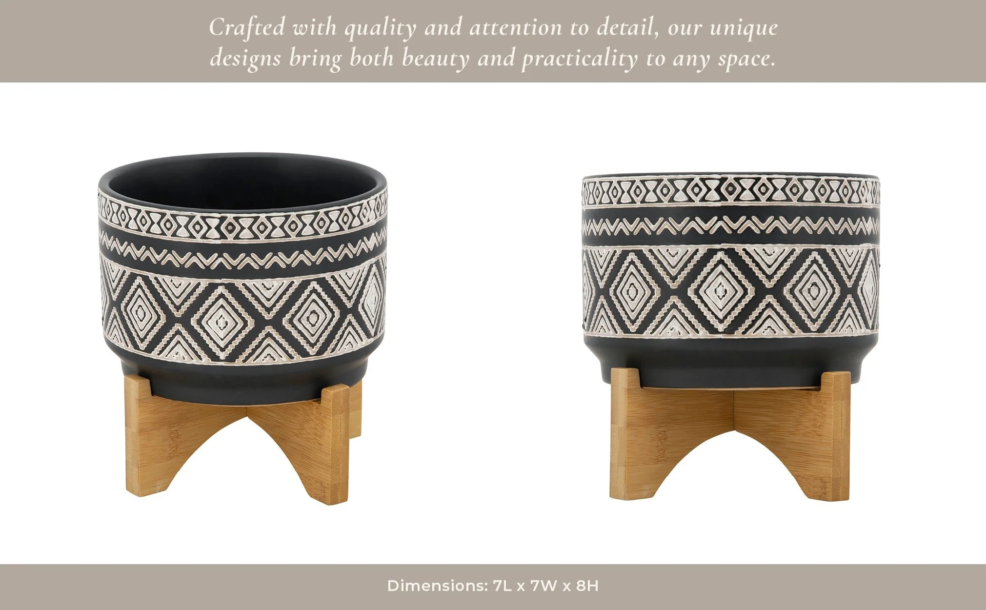 7" Diamond Planter On Stand, Black - Image 12