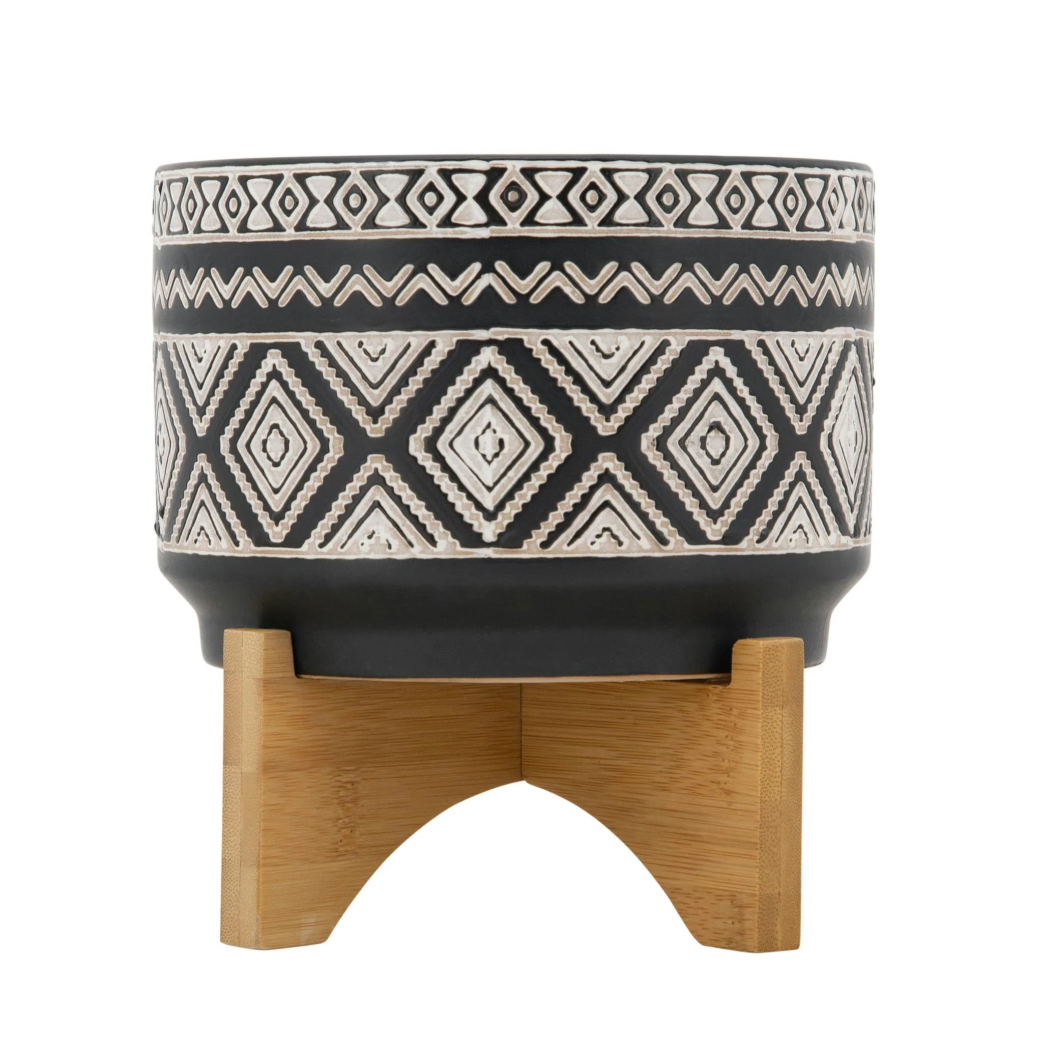 7" Diamond Planter On Stand, Black - Image 2