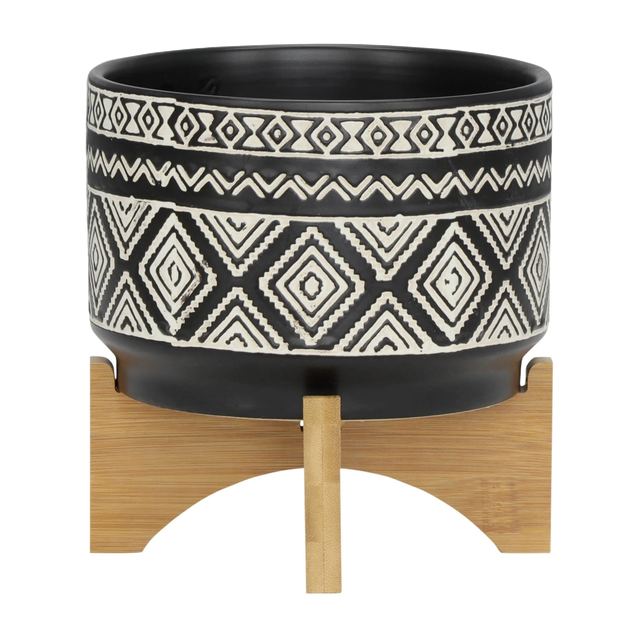 7" Diamond Planter On Stand, Black - Image 3