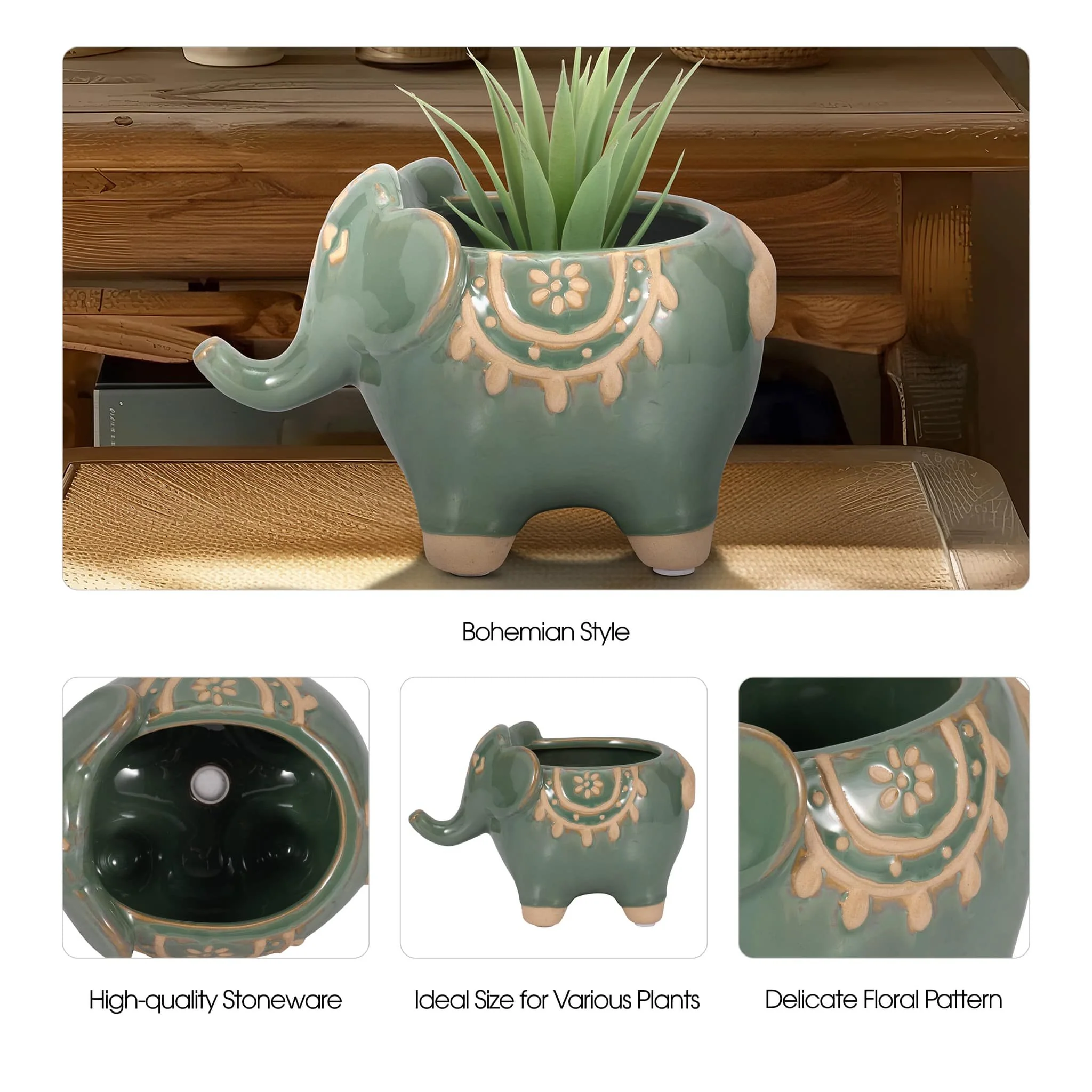 7" Elephant Planter, Green - Image 10