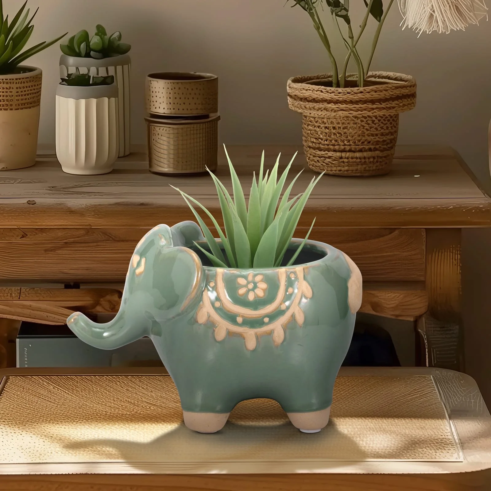 7" Elephant Planter, Green - Image 11