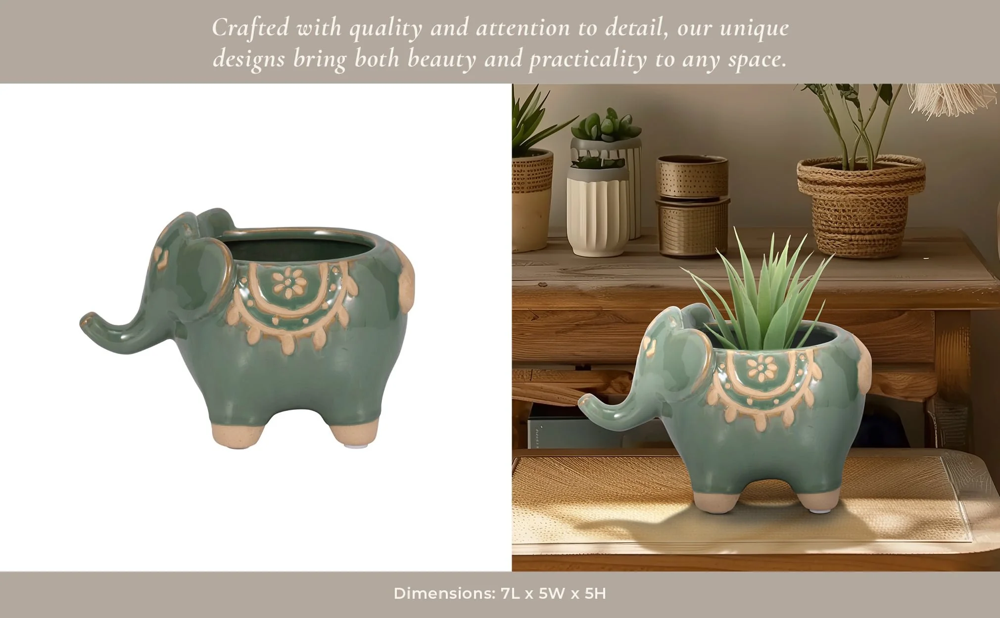 7" Elephant Planter, Green - Image 12