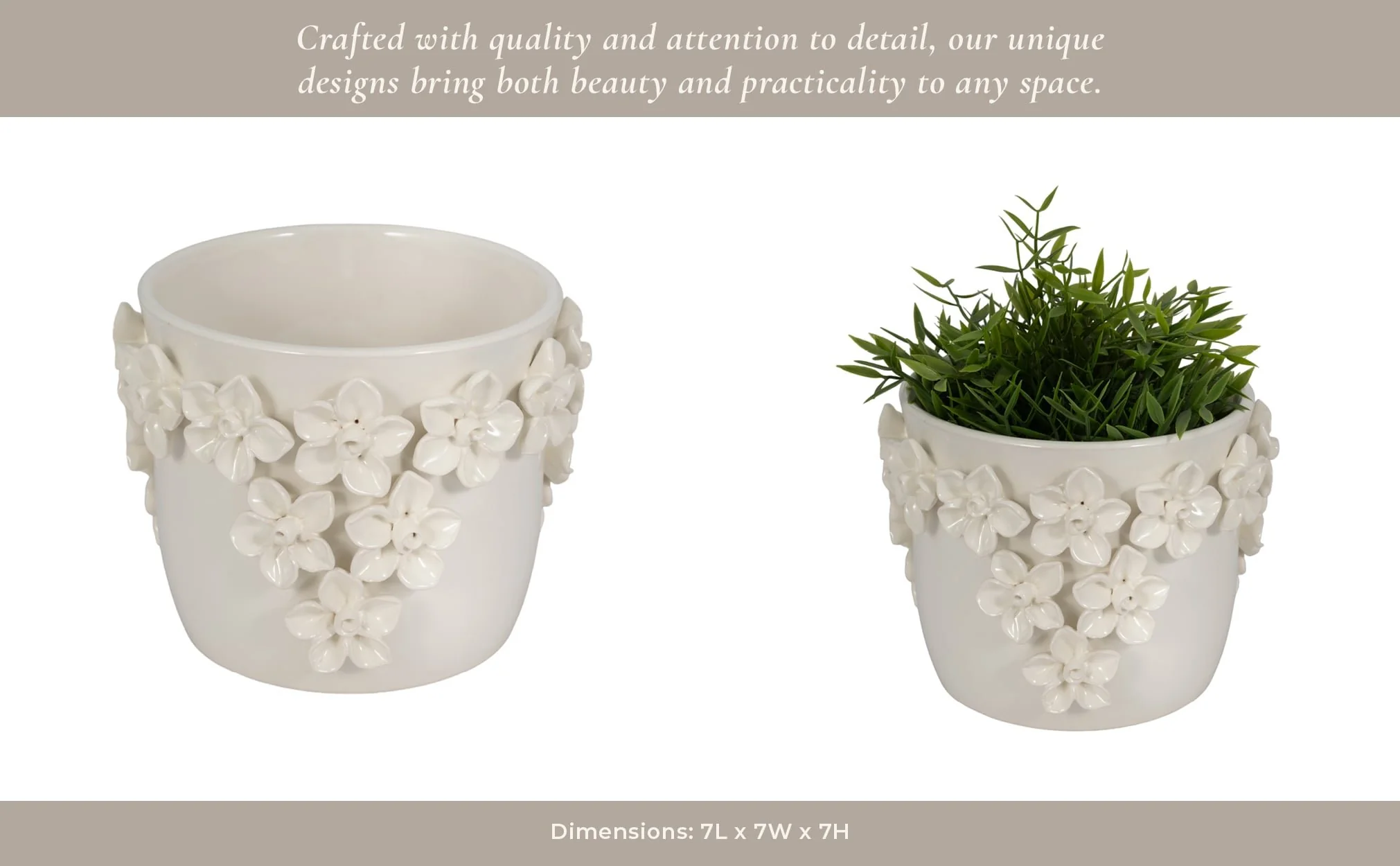 7" Floral Applique Planter, Ivory - Image 13