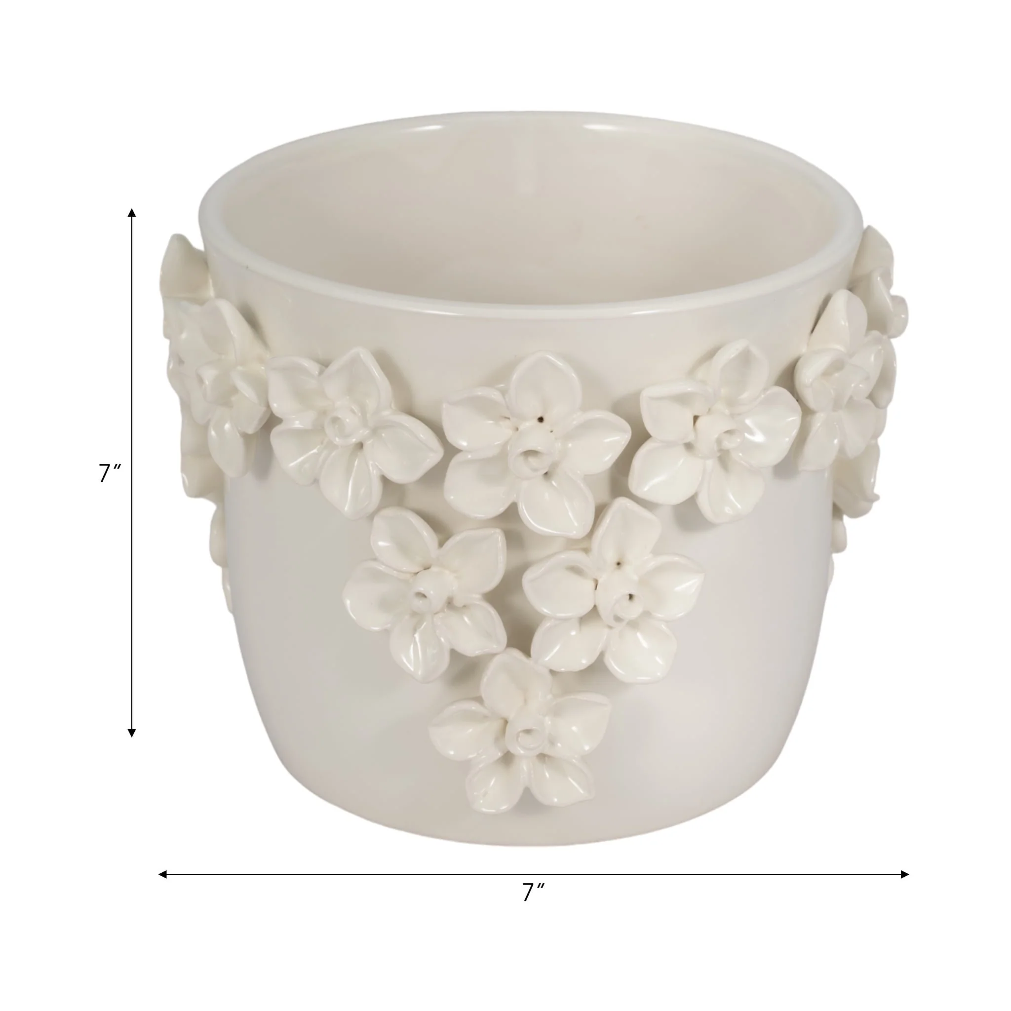 7" Floral Applique Planter, Ivory - Image 8