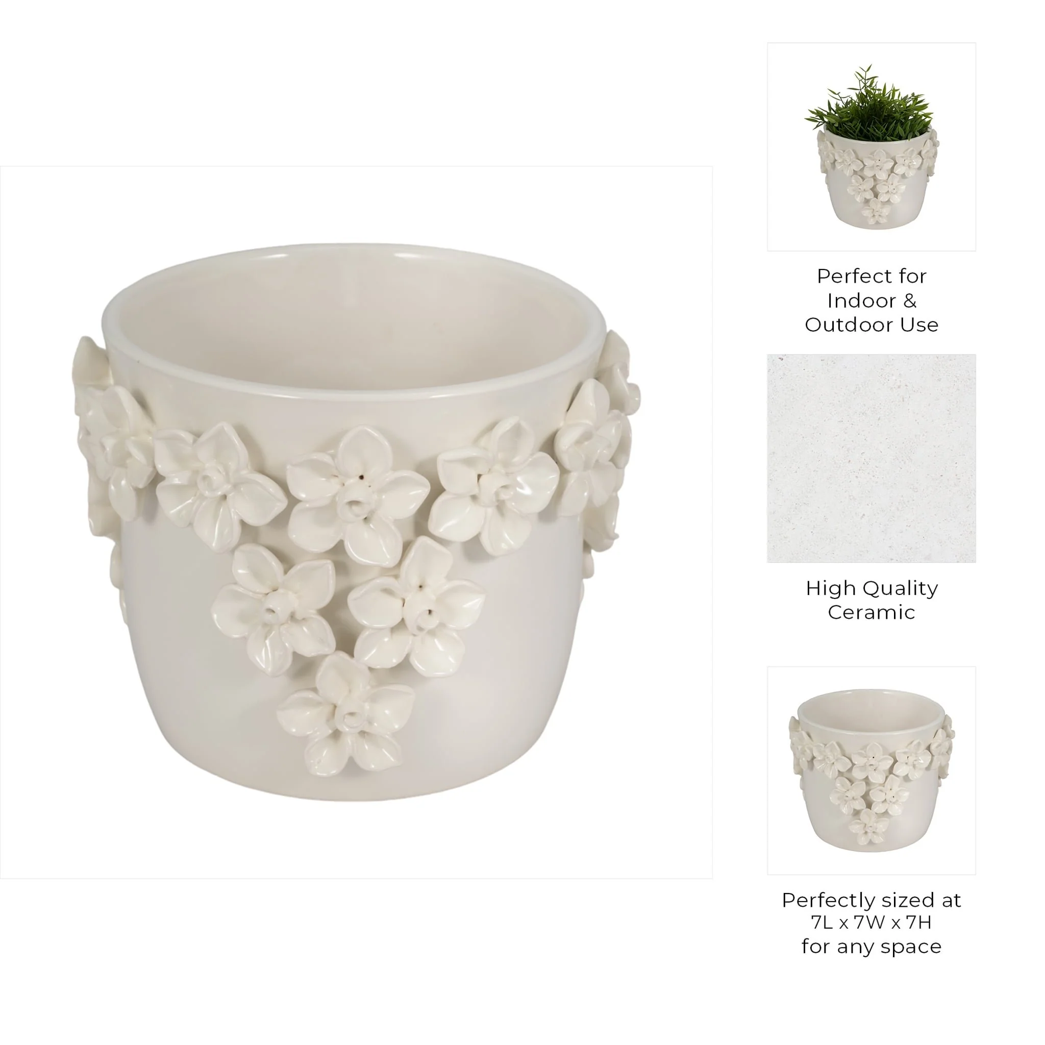 7" Floral Applique Planter, Ivory - Image 9