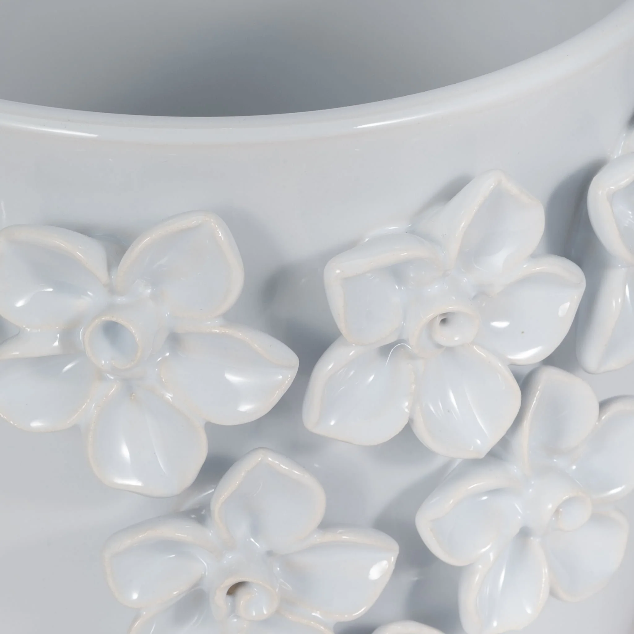 7" Floral Applique Planter, White - Image 3