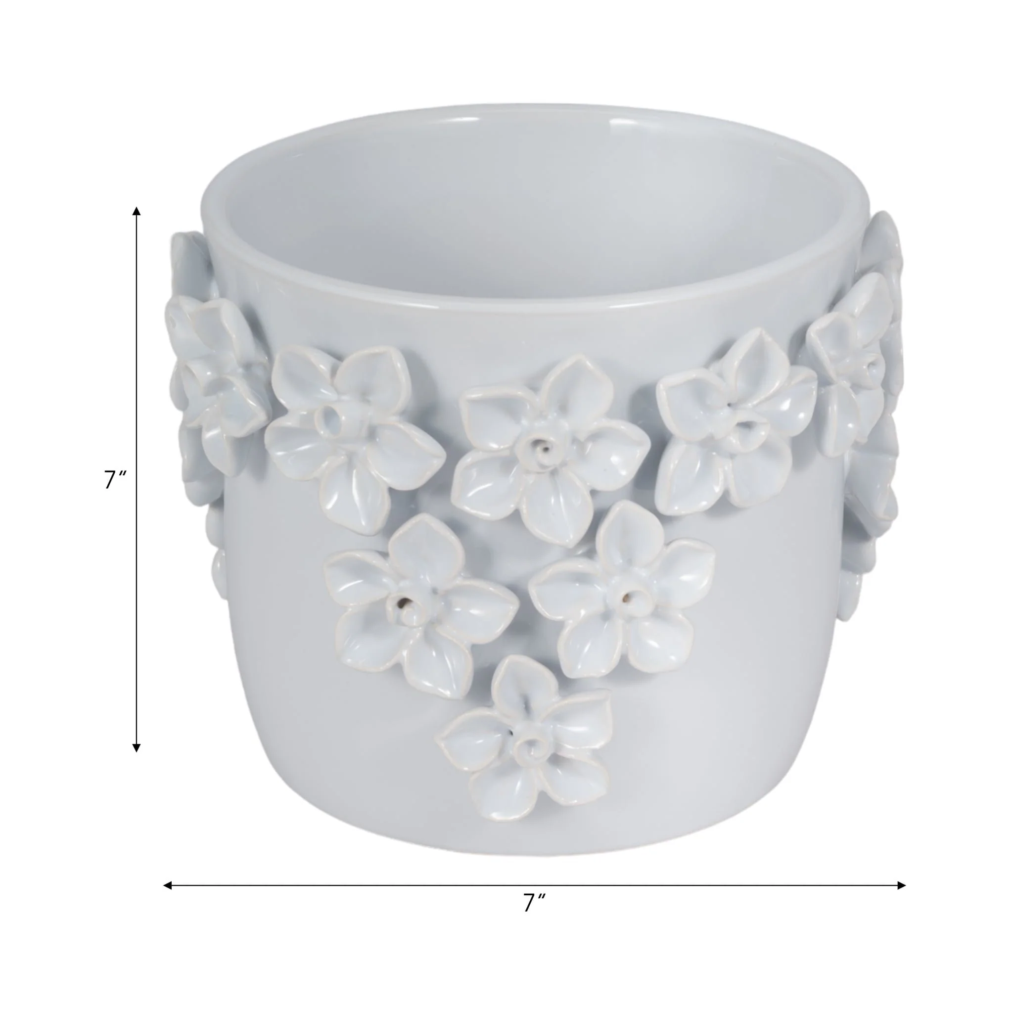 7" Floral Applique Planter, White - Image 7