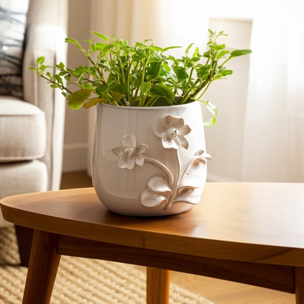 7" Flower Applique Planter, Ivory - Image 5